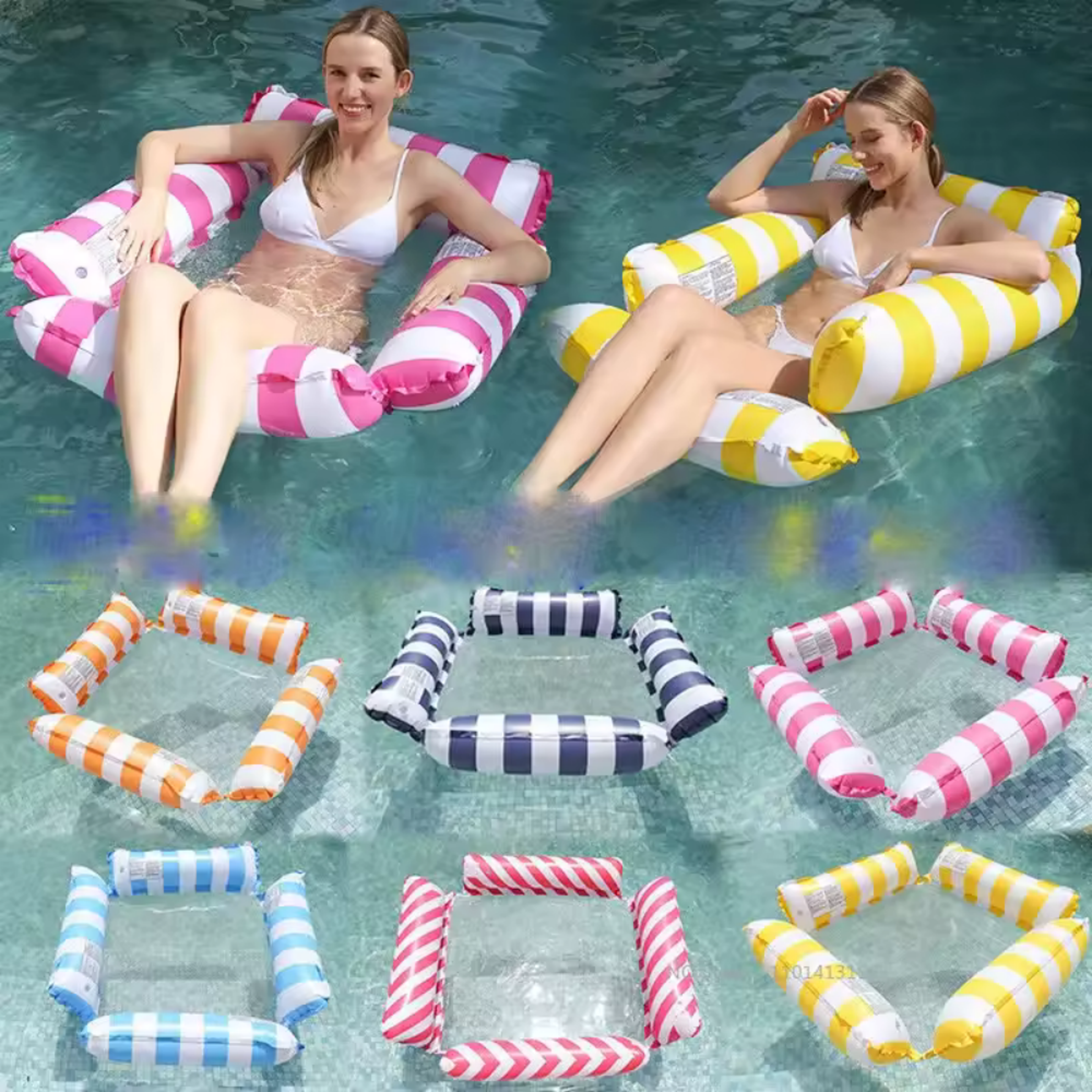 Inflatable Water Hammock Pool Float With Backrest Portable Mesh Floating Chair 1
