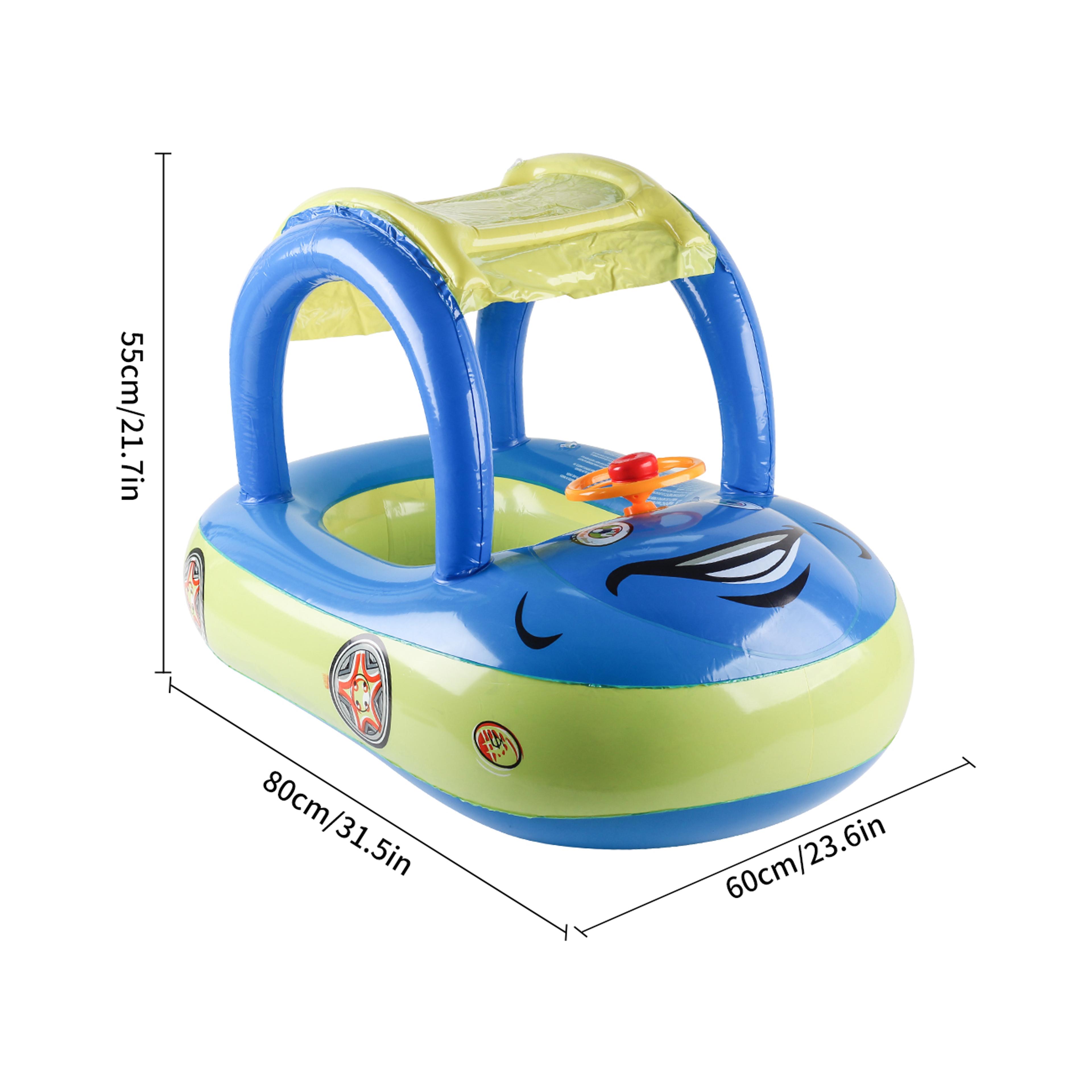 Baby Pool Float With Canopy Inflatable Car Swim Ring For Toddlers 5