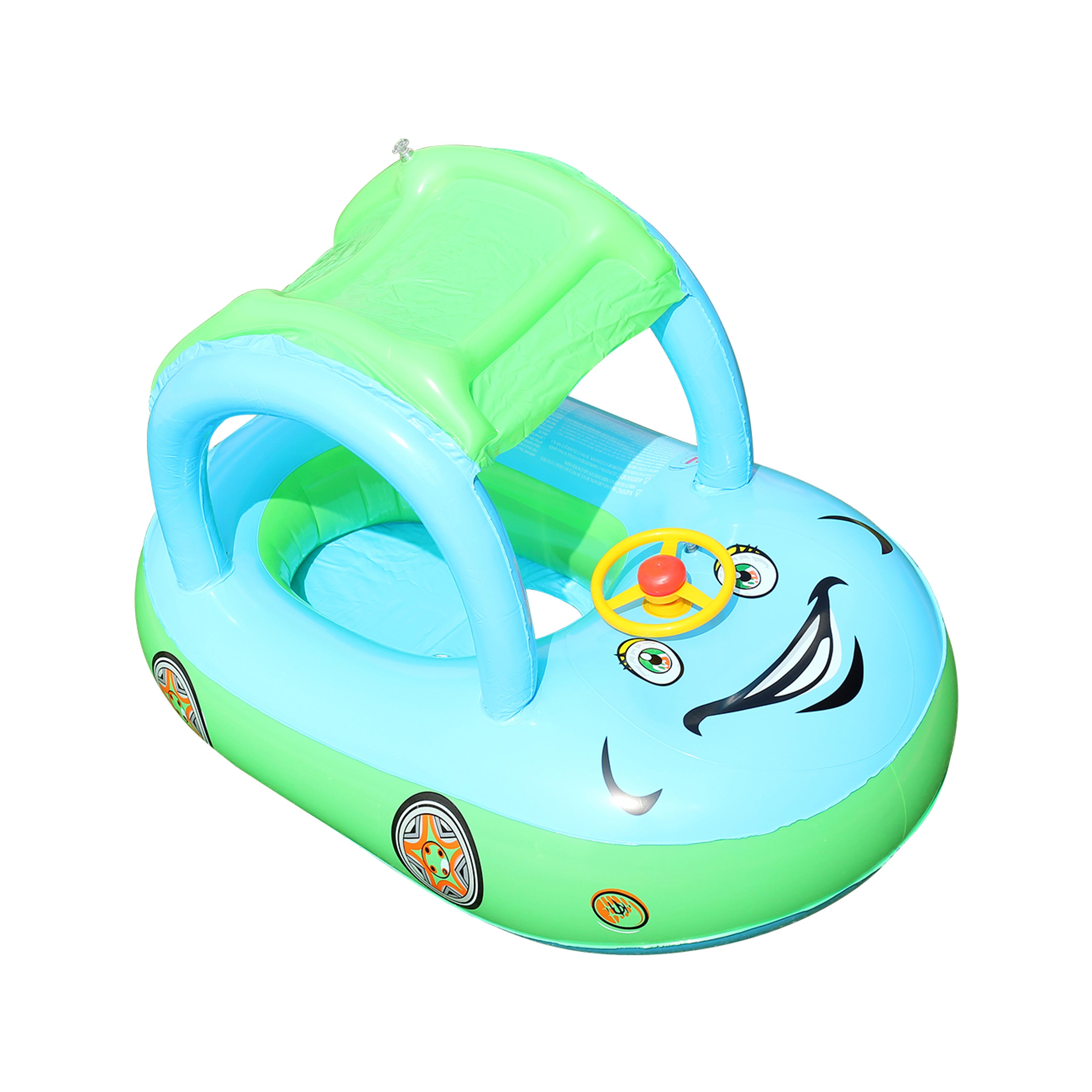 Baby Pool Float With Canopy Inflatable Car Swim Ring For Toddlers 7