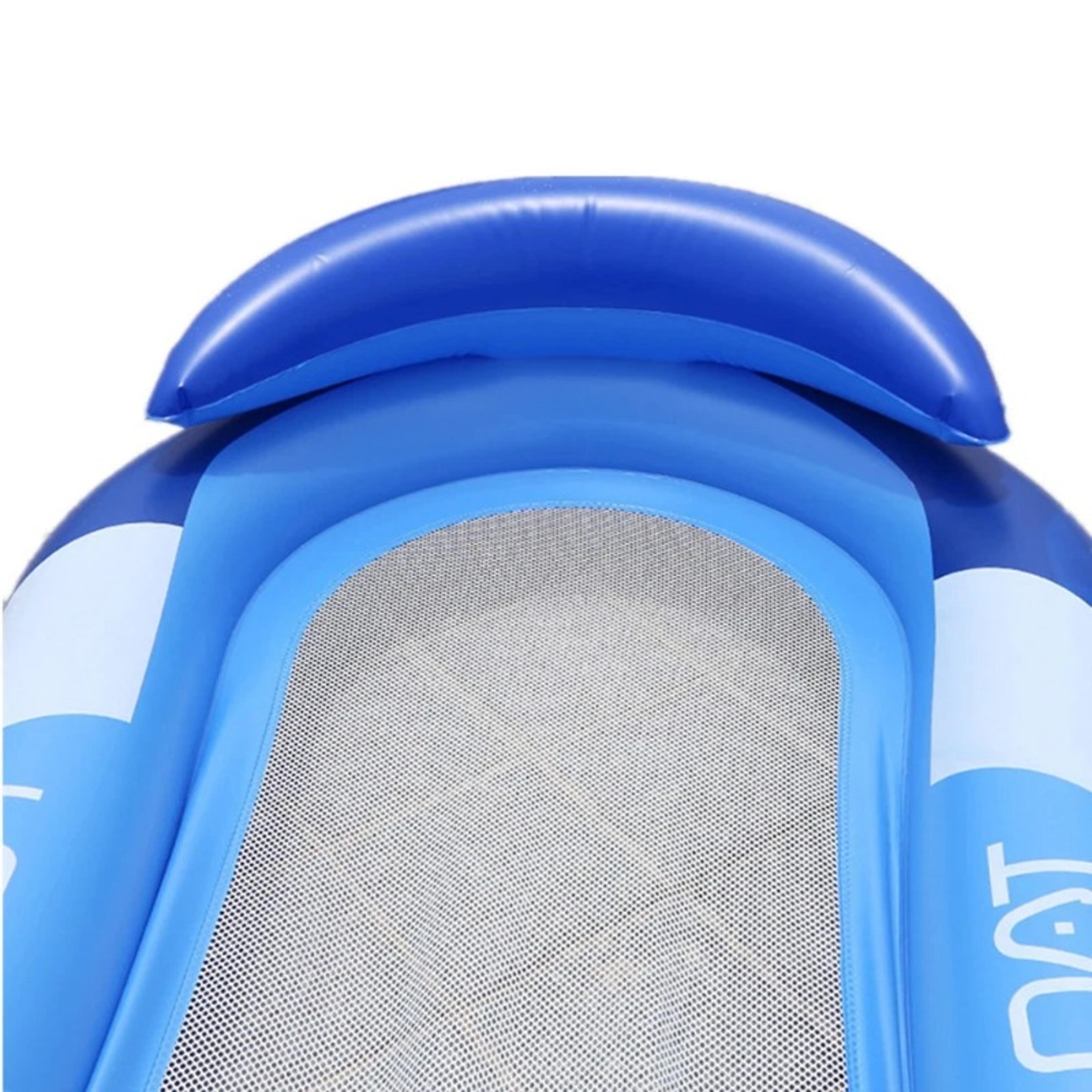 Inflatable Pool Lounger With Net Backrest Foldable Adult Pool Float 4