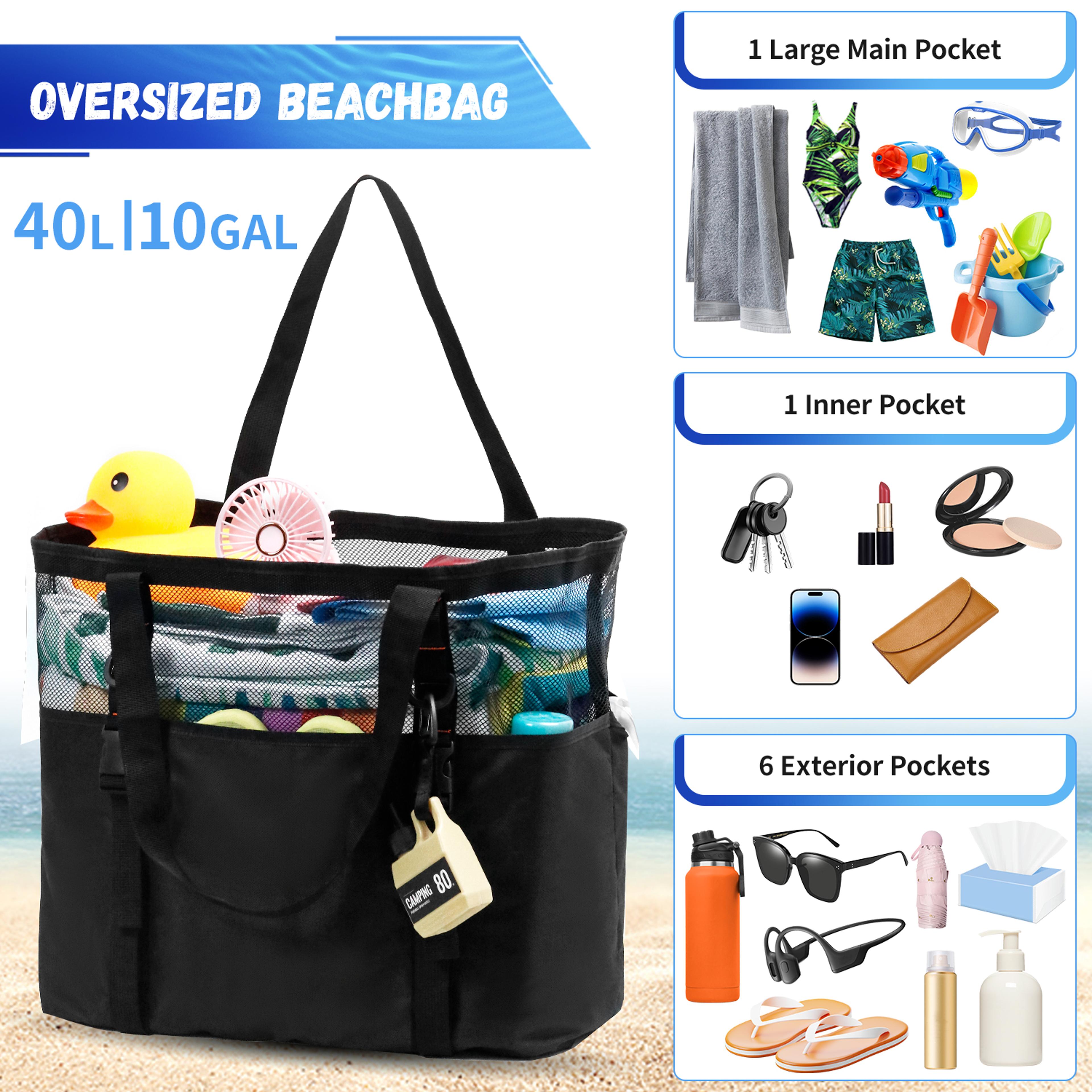 Extra Large Mesh Beach Bag With Zipper Bottom For Pool And Travel 1
