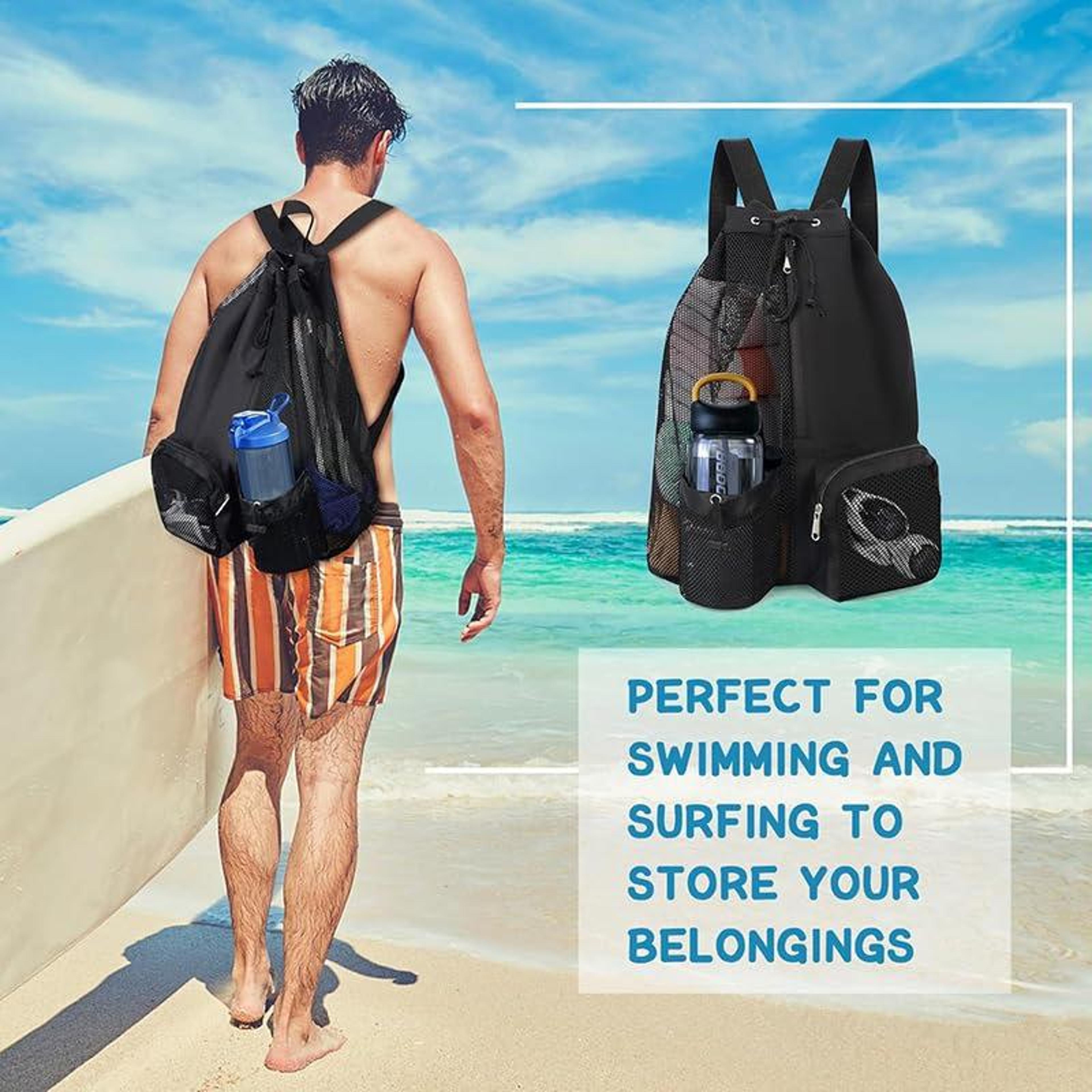 Quick Dry Mesh Swim Bag With Wet Pocket Adjustable Drawstring Backpack 3