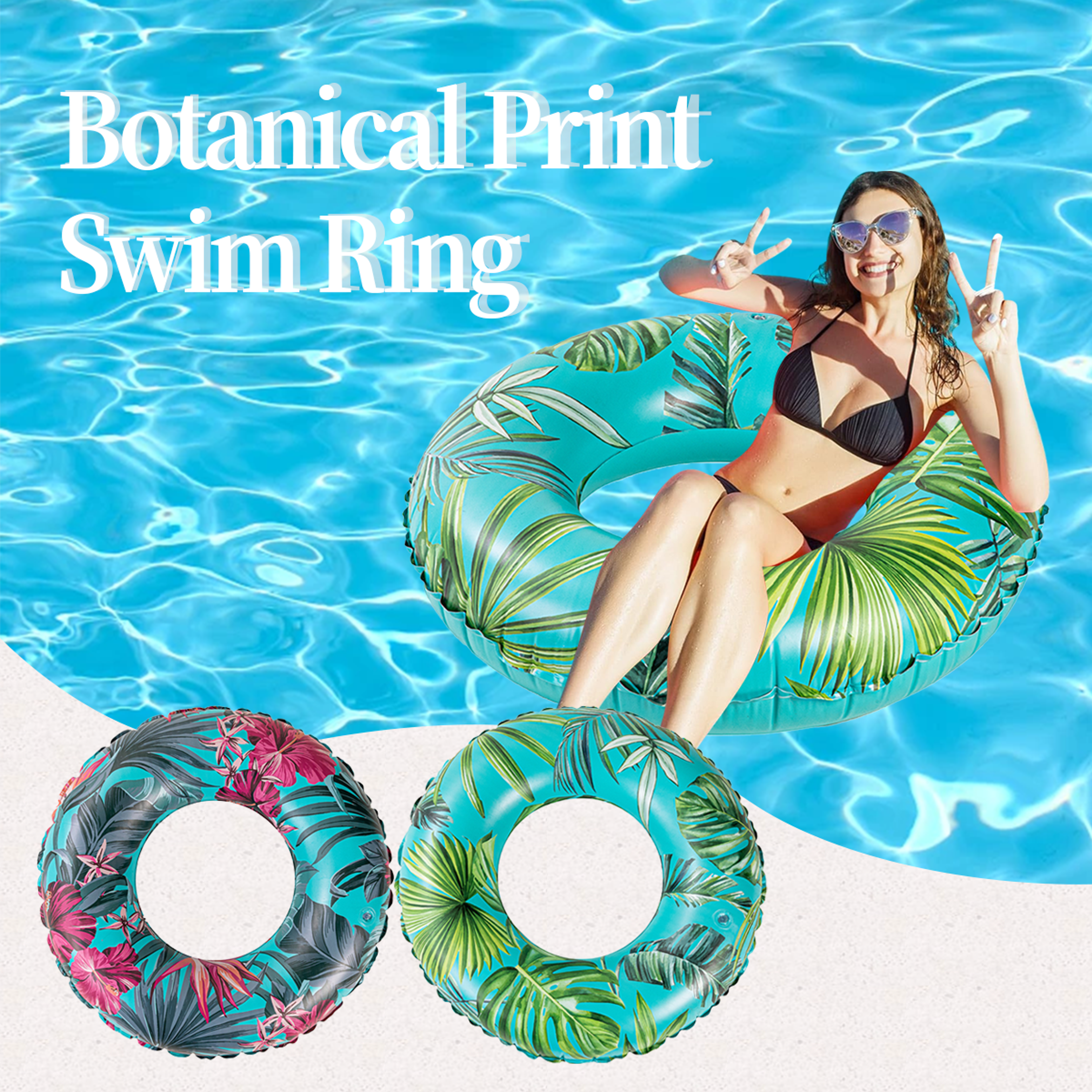 Botanical Leaf Inflatable Swim Ring Durable Vinyl Pool Float For Summer Lounging 0