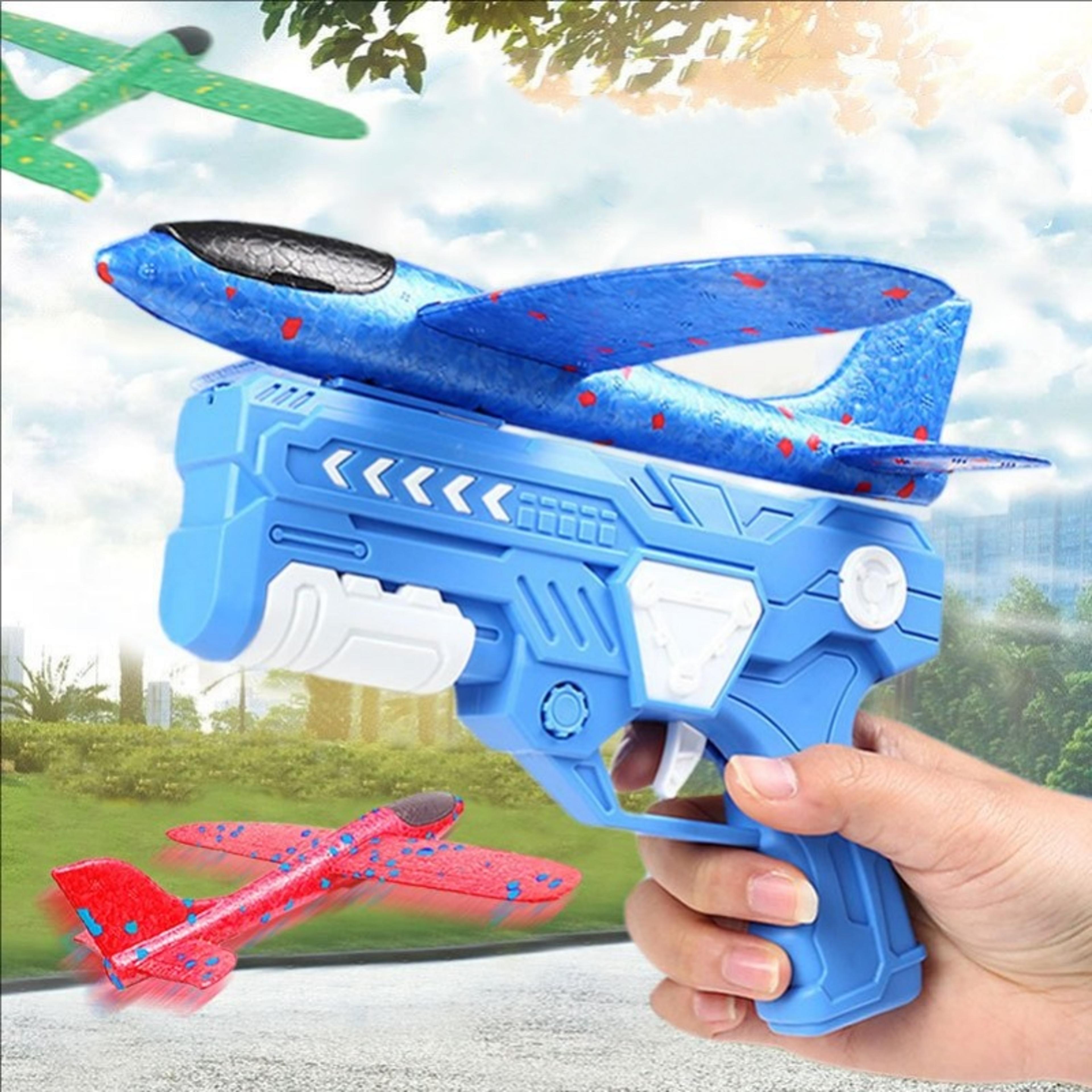 glow foam airplane launcher toy for kids outdoor flying fun