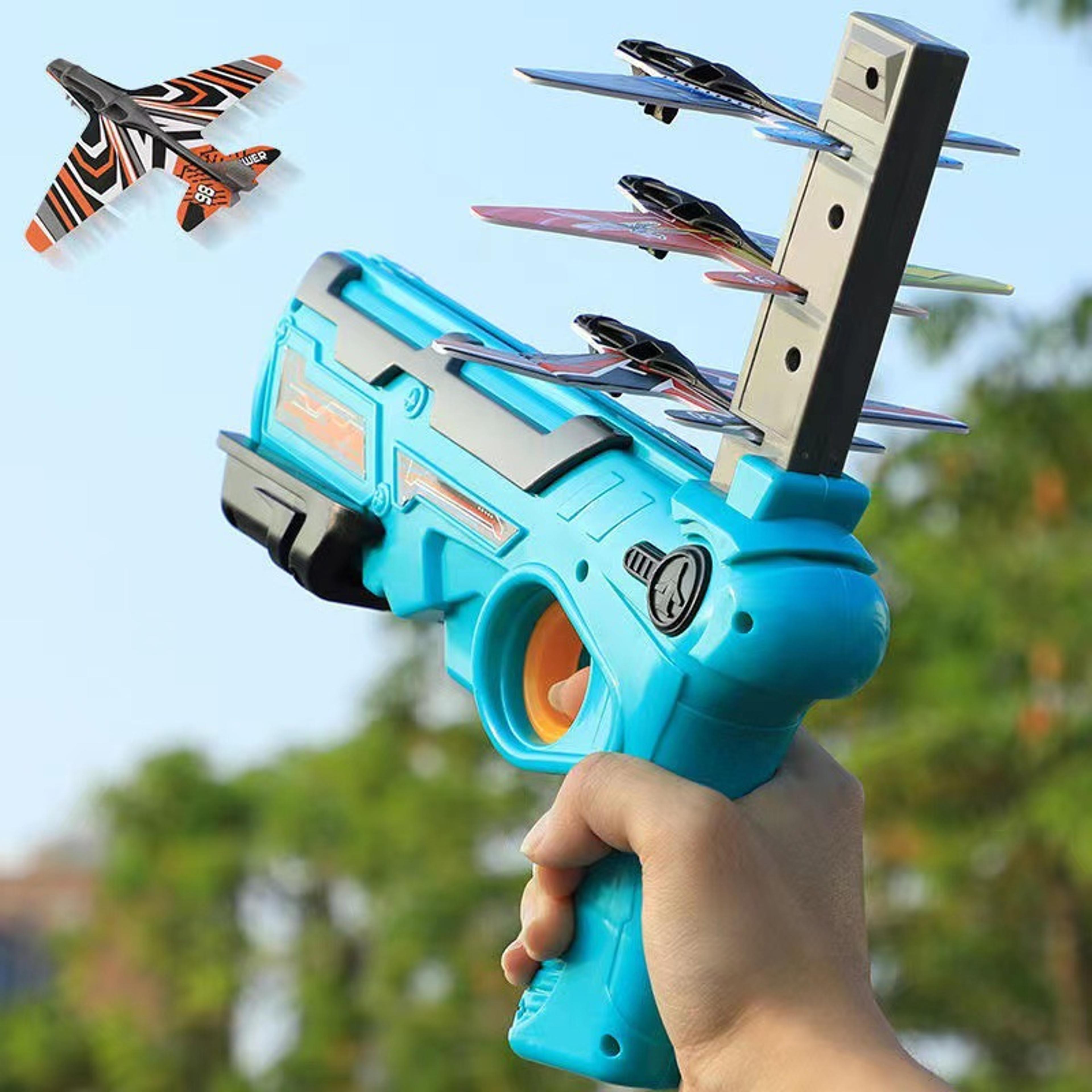 kids foam airplane launcher toy outdoor catapult plane shooting game set