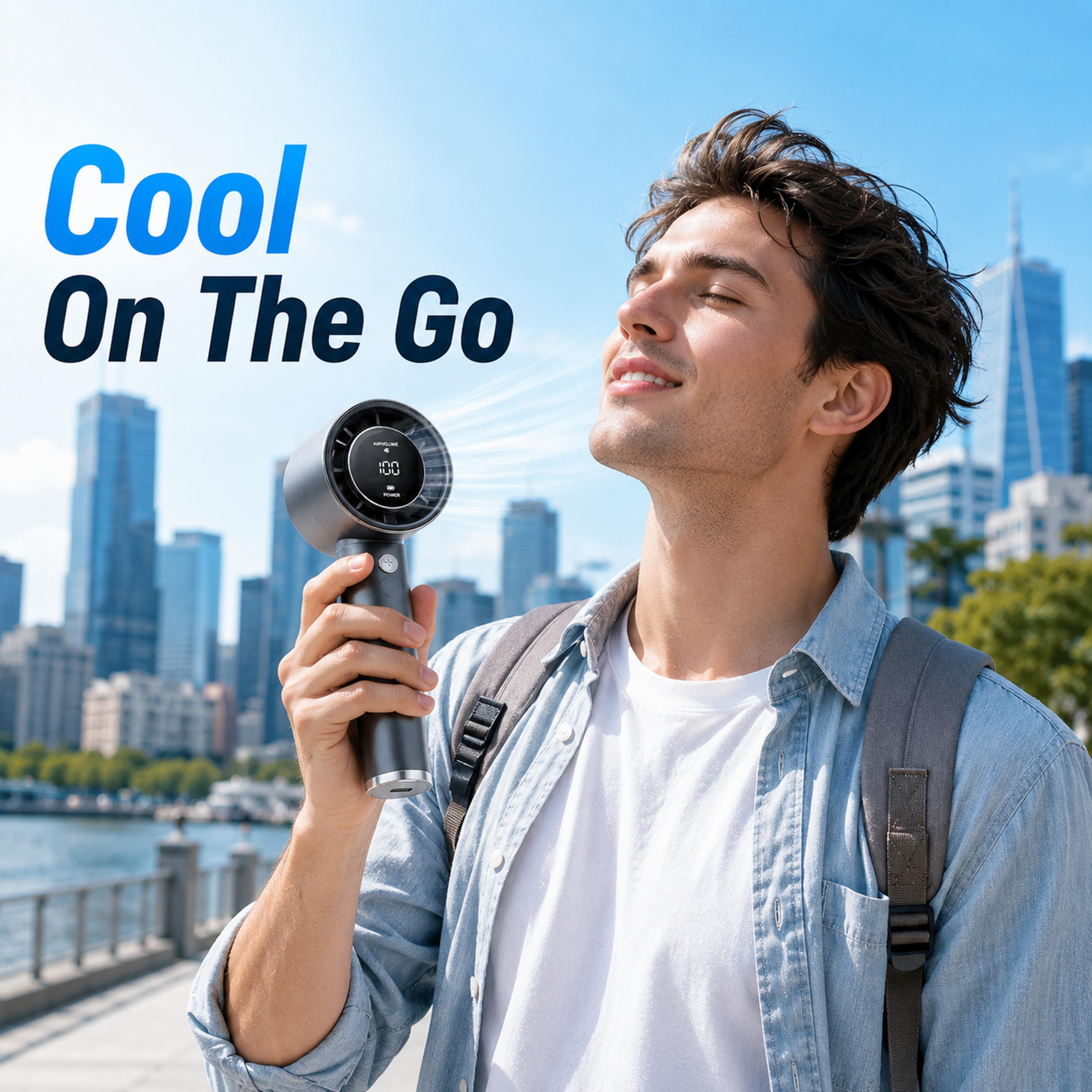USB Rechargeable Handheld Turbo Fan With LED Display 0