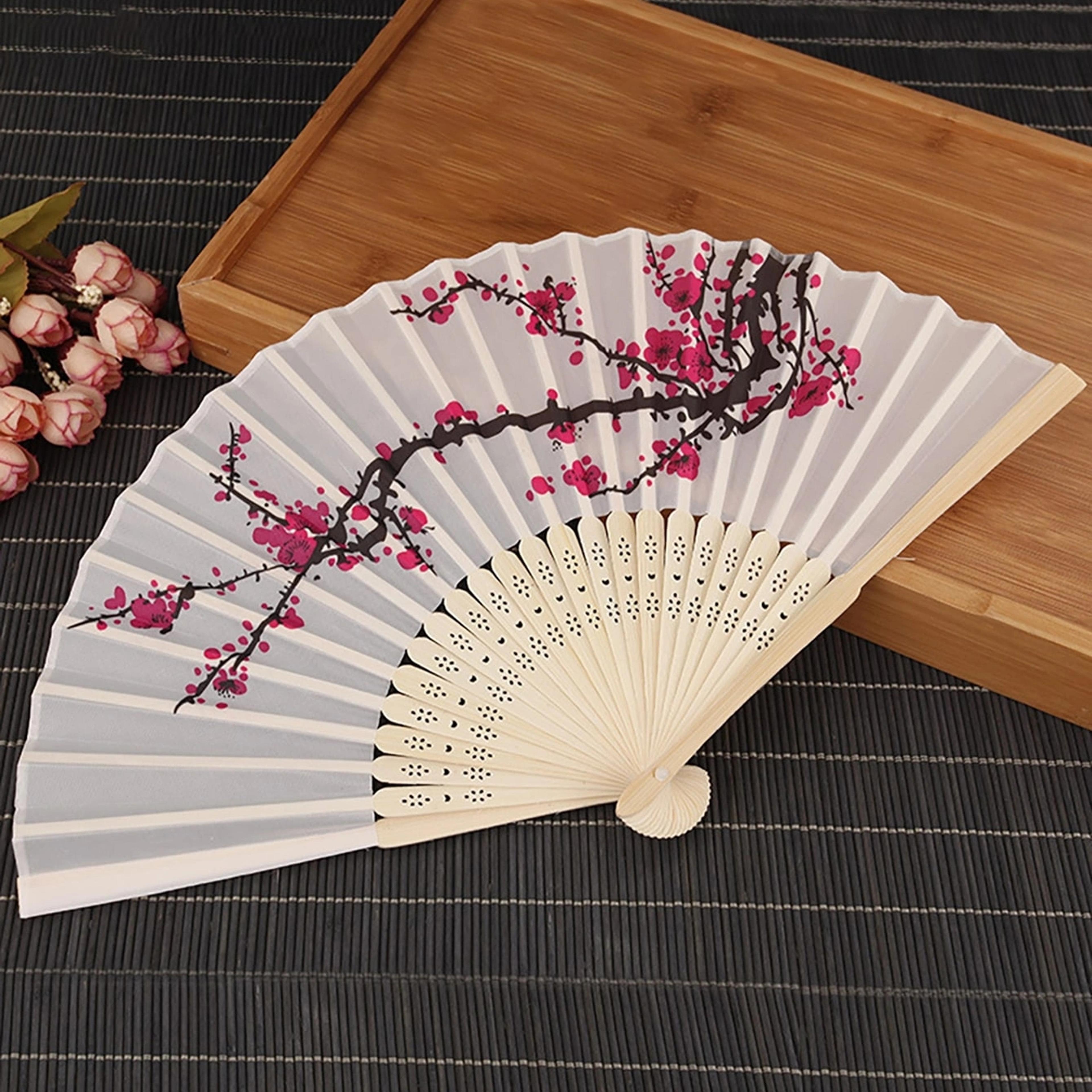 Vintage Folding Fan With Floral Pattern Decorative Hand Fan For Gifts Weddings And Home Decor 5