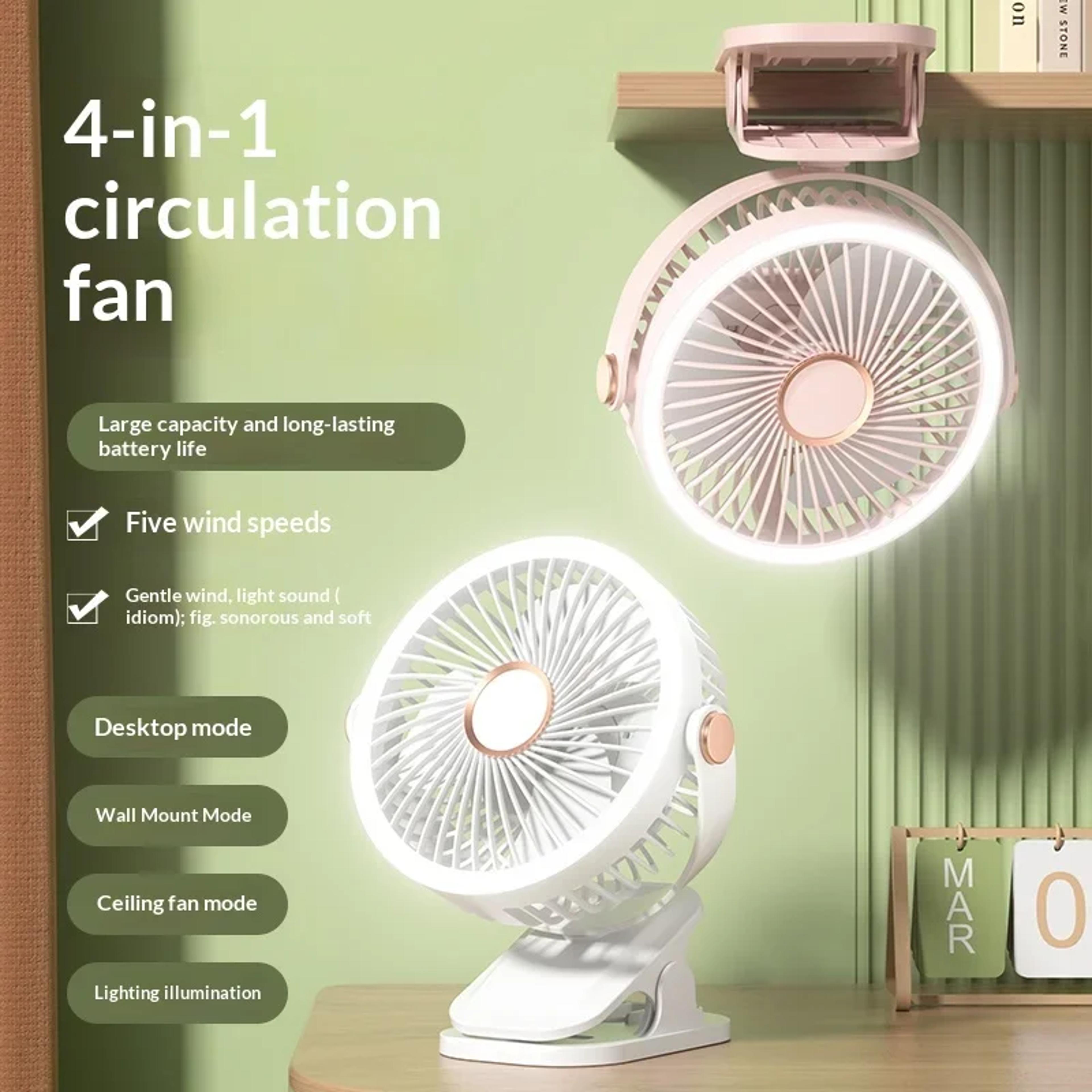 Portable Clip On Fan With LED Light Rechargeable USB Desk Fan 1