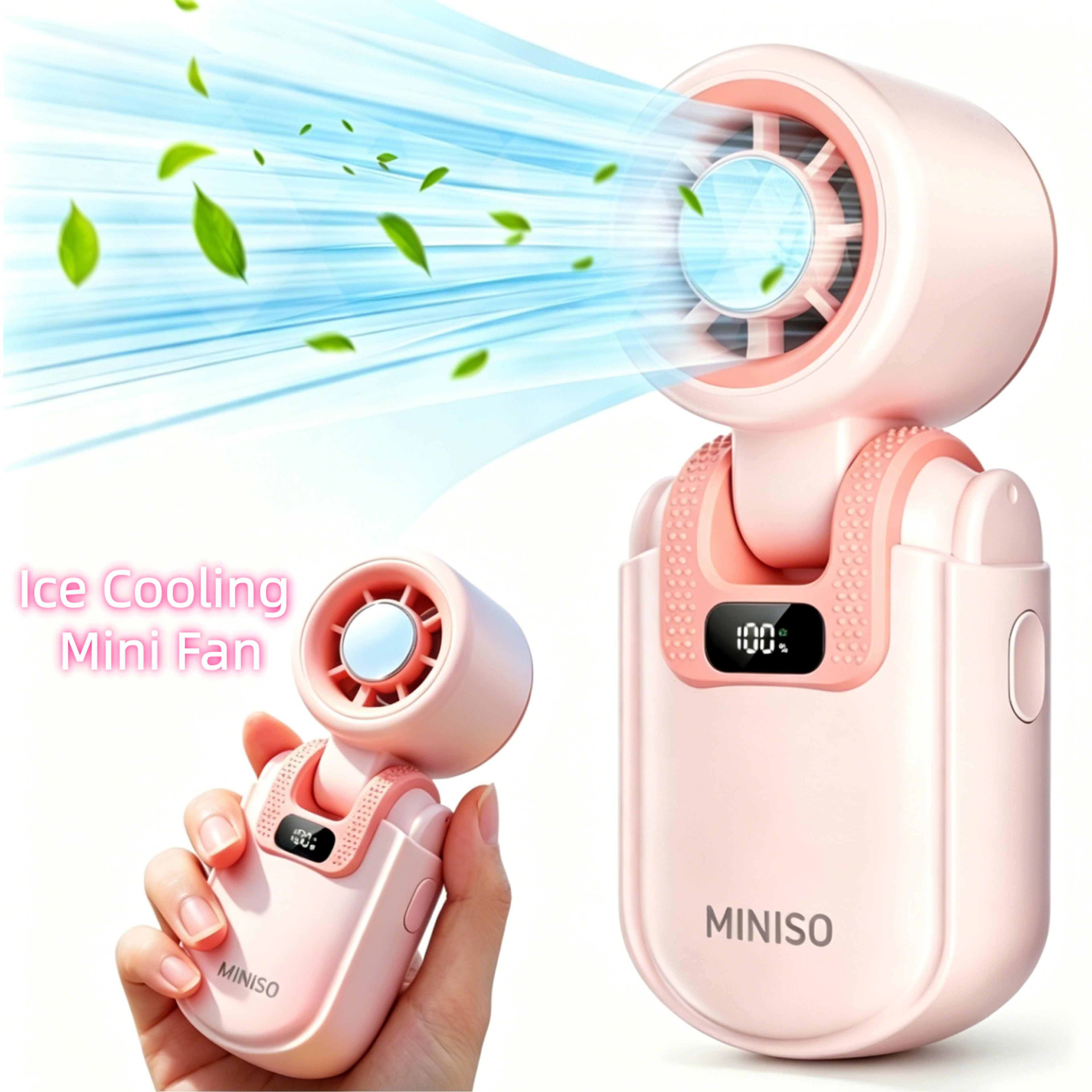 Rechargeable Mini Cooling Fan With Ice Cool Plate Smart Display Foldable Design 0