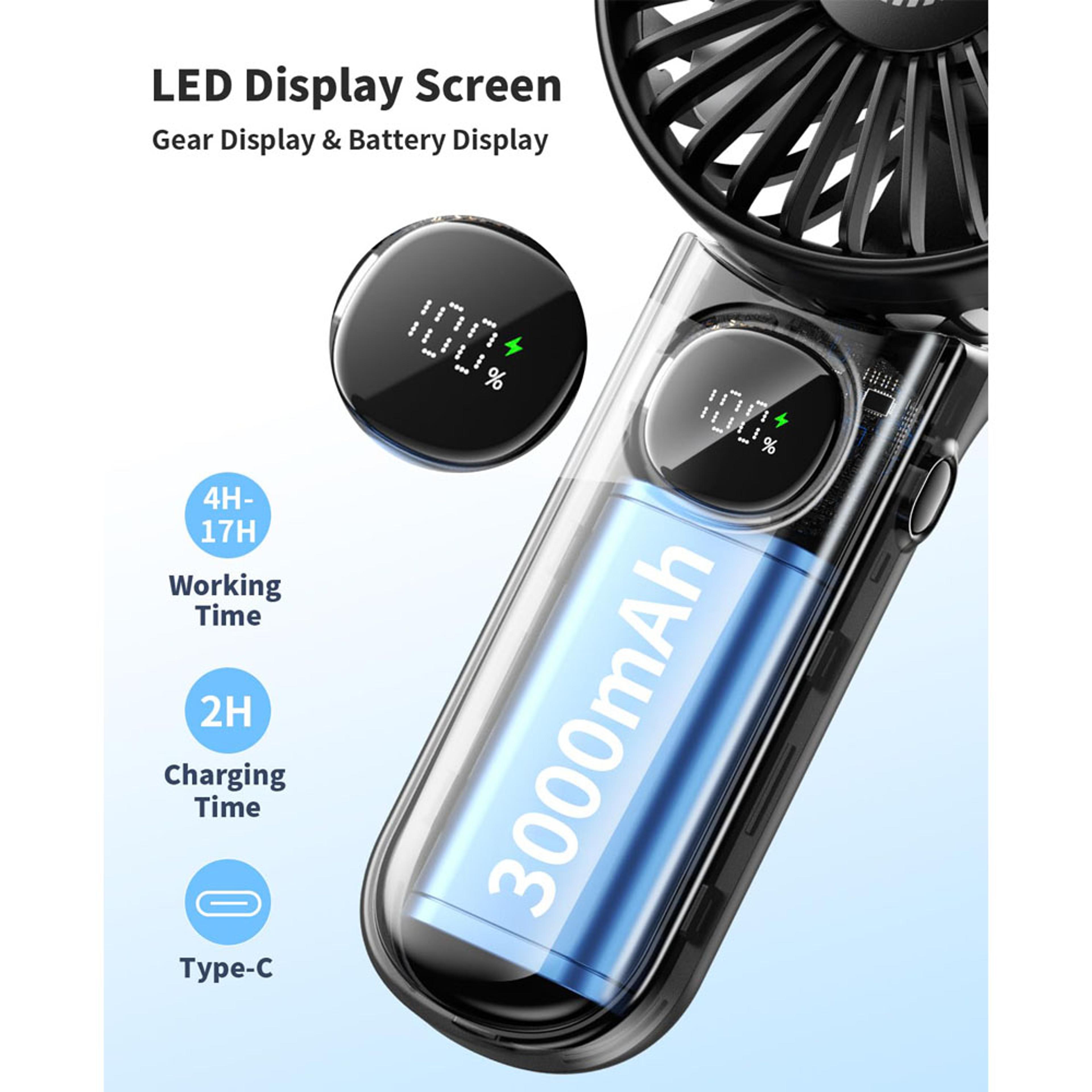 Foldable Handheld Fan With LED Display 3000mAh Portable Rechargeable Mini Fan 1