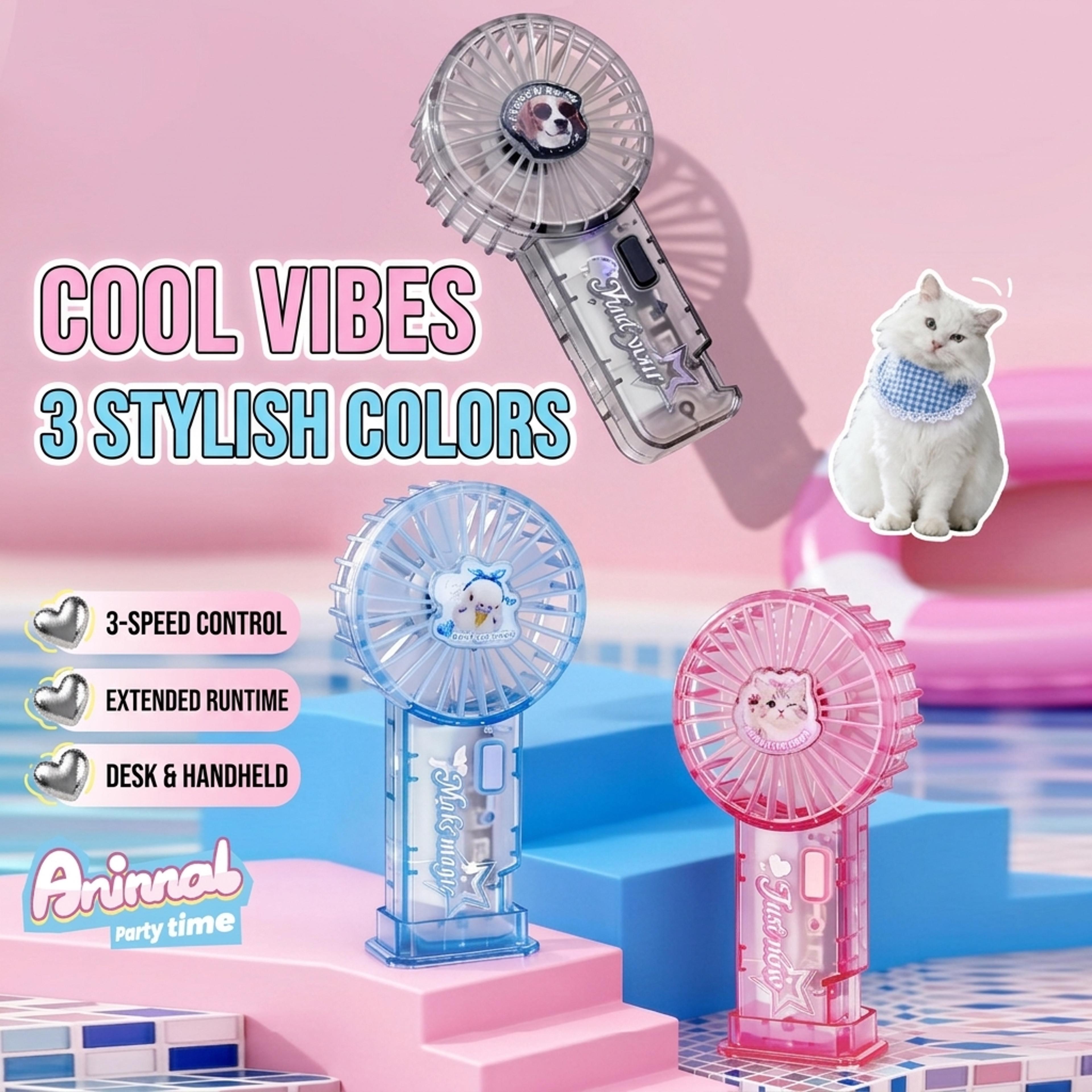 Cute Pet Portable Mini Fan USB Rechargeable Handheld Desk Fan For Travel And Gifts 3