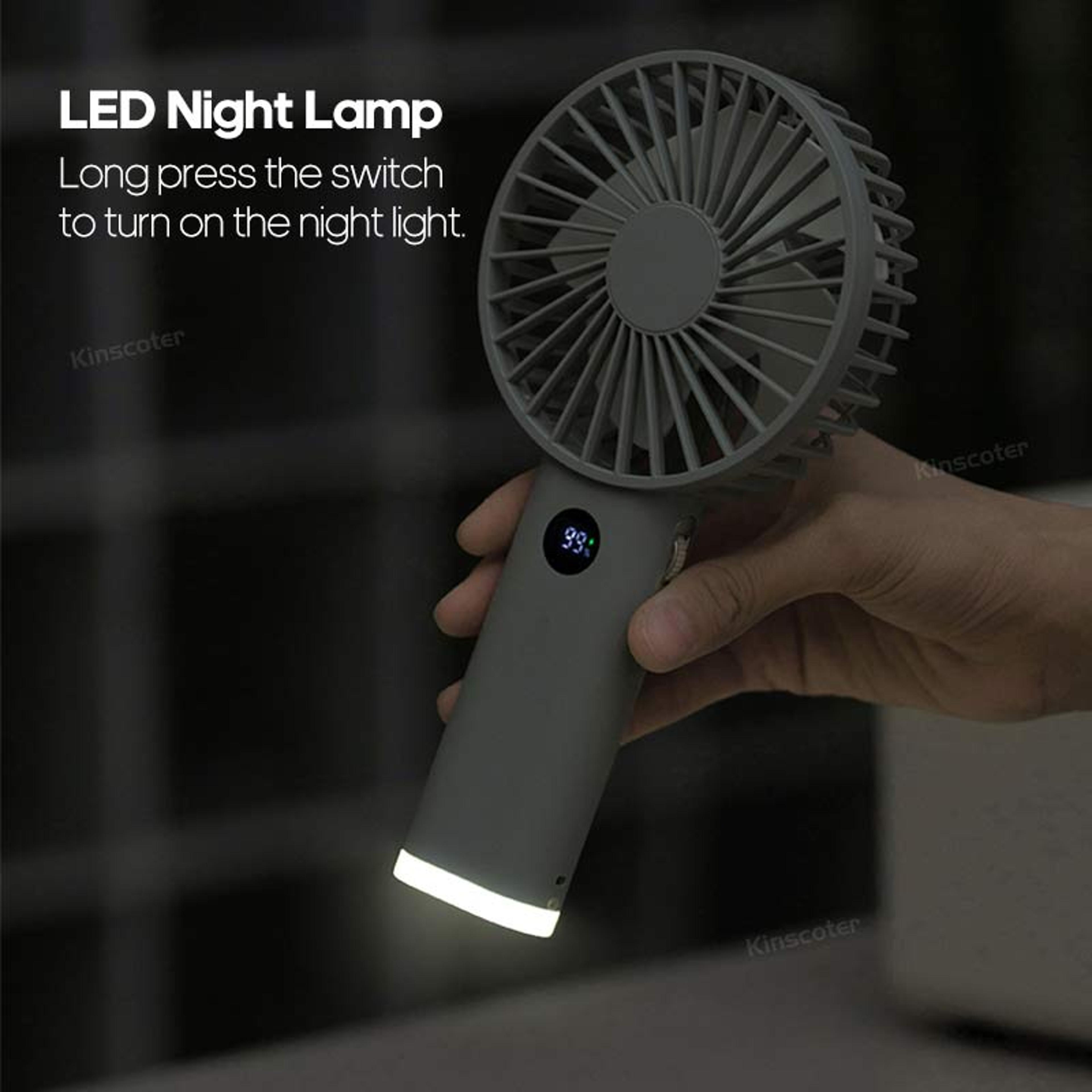Rechargeable Handheld Fan With LED Display Stepless Speed Control And Night Light 4