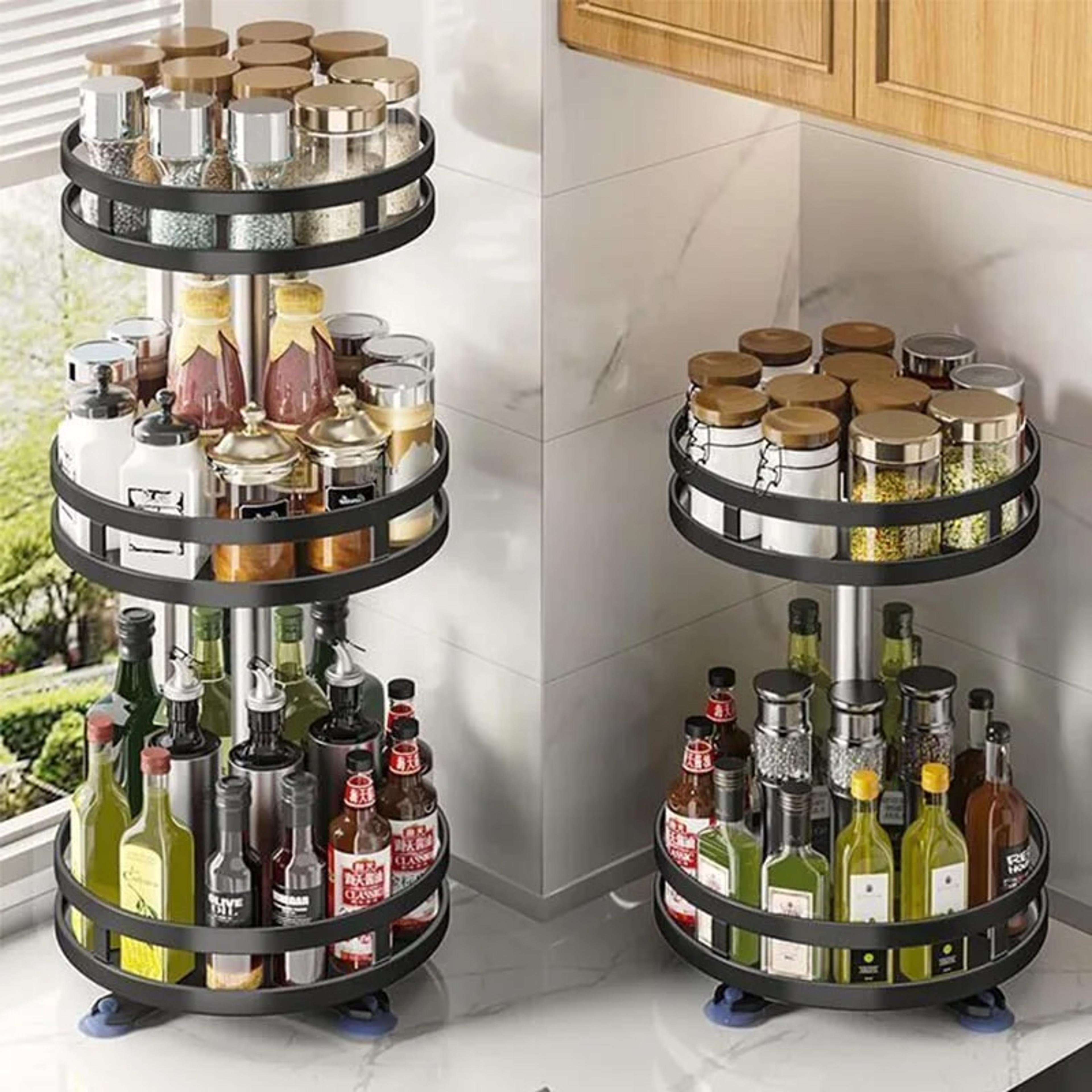 360 rotating spice rack organizer - kitchen storage tray