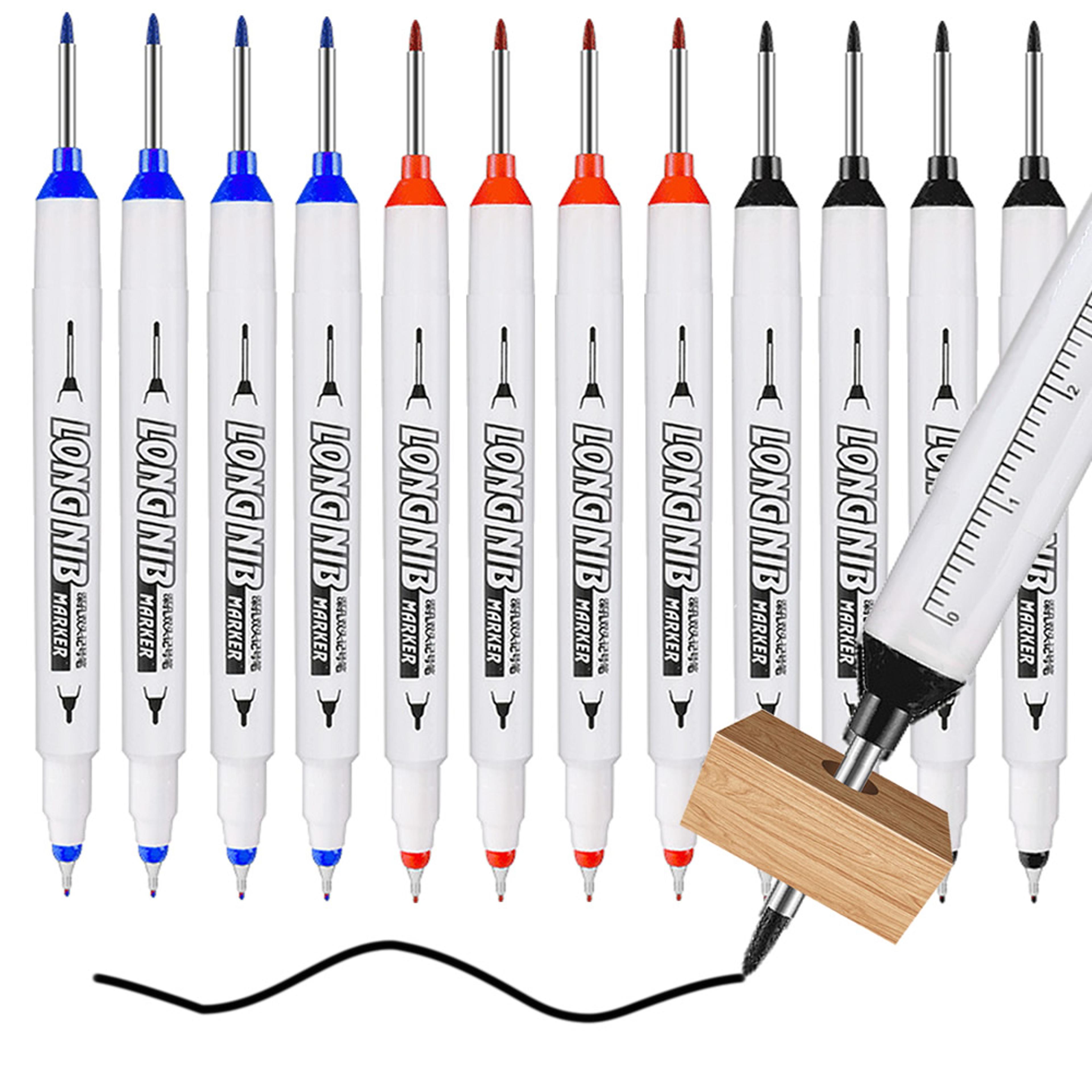 double-tip deep hole long head nib markers, waterproof multi-purpose pen for metal, woodworking & bathroom decoration