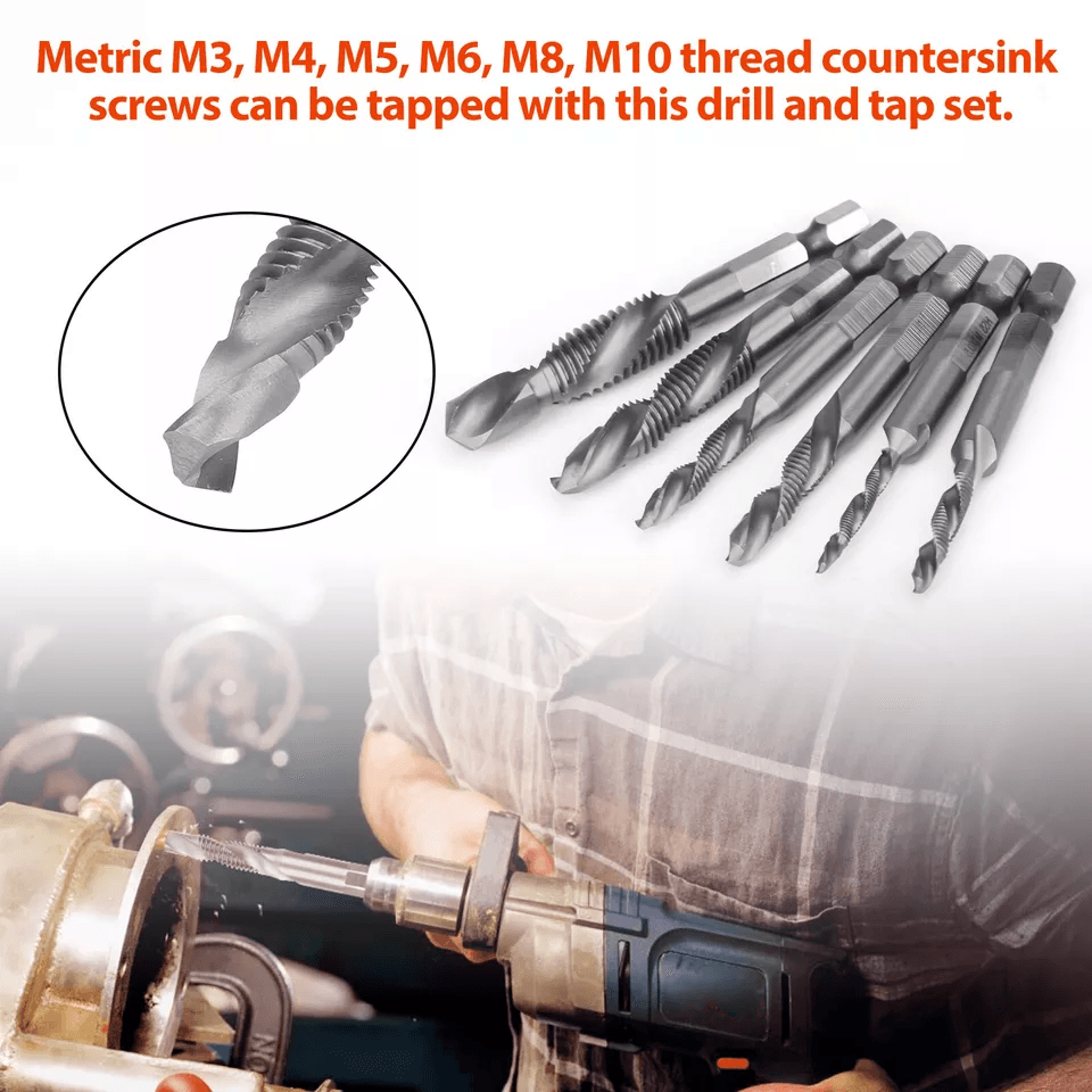 HSS Hex Shank Screw Thread Tap Drill Bit Combination Set M3M10 Titanium Coated For Metalworking 2