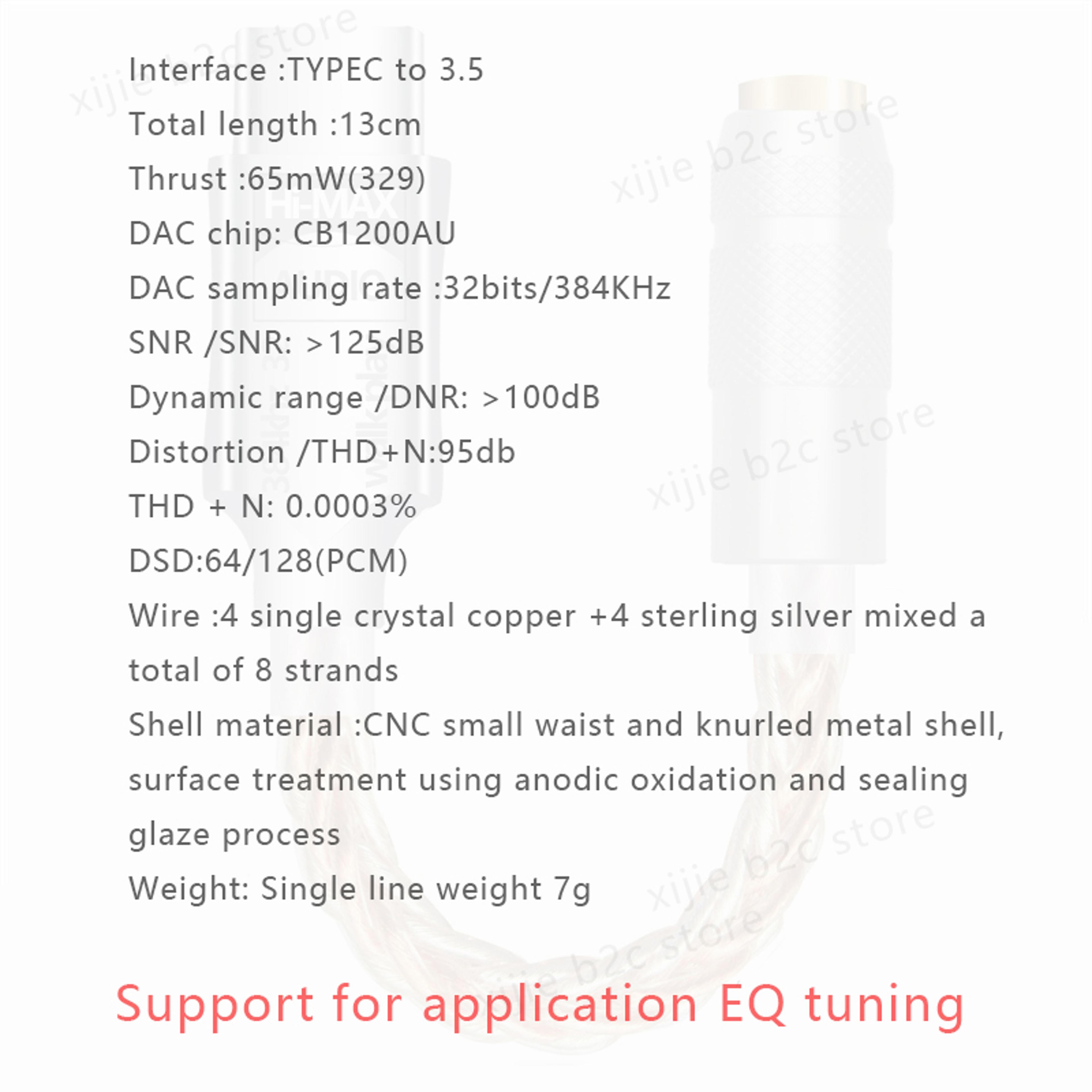 Type C To 35mm HiFi DAC Adapter CB1200AU Chip Audio Decoder32Bit384KHz Hi Res SoundSupports EQ Tuni 5