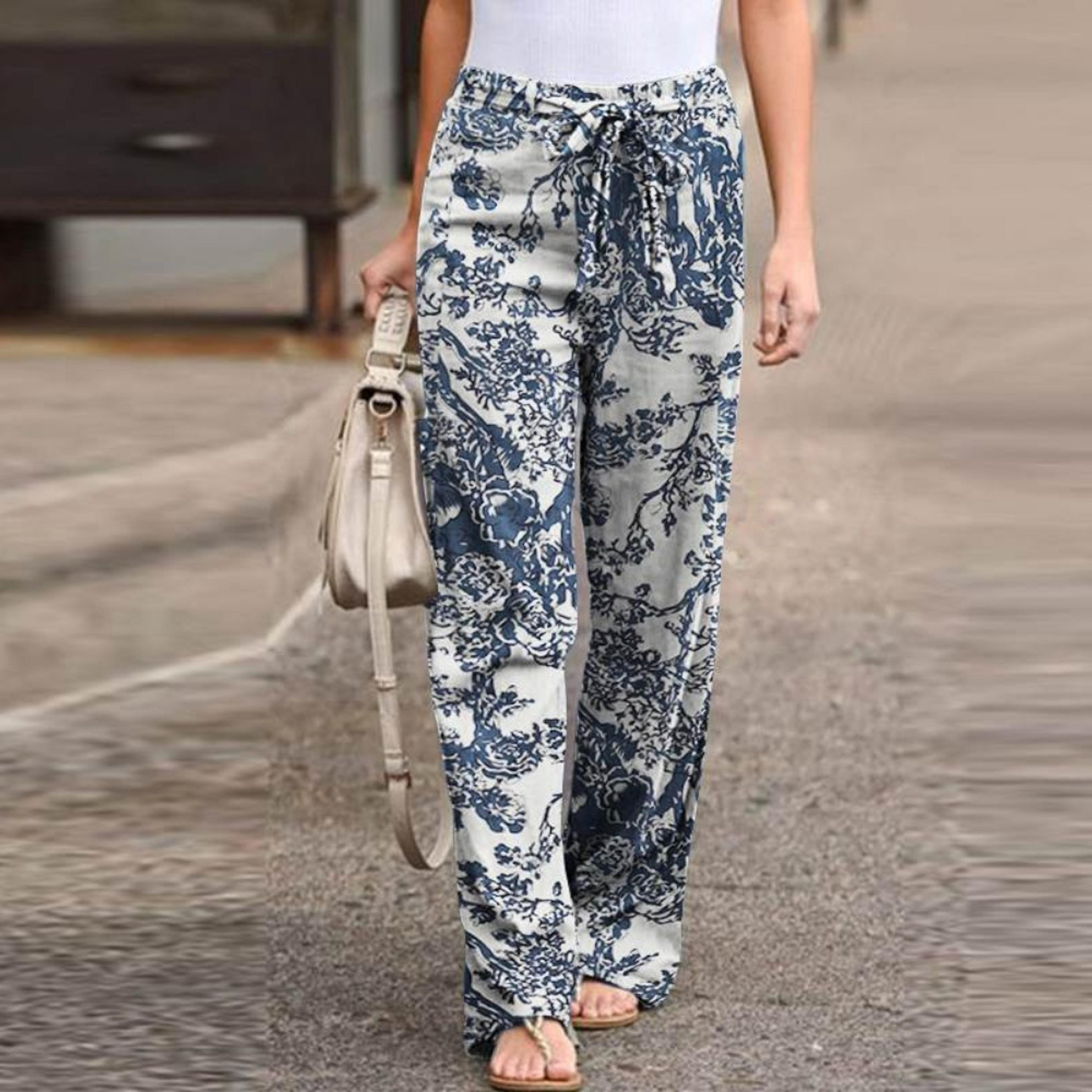 elegant print joggers, women's cotton linen pants, casual autumn streetwear, comfortable sweatpants