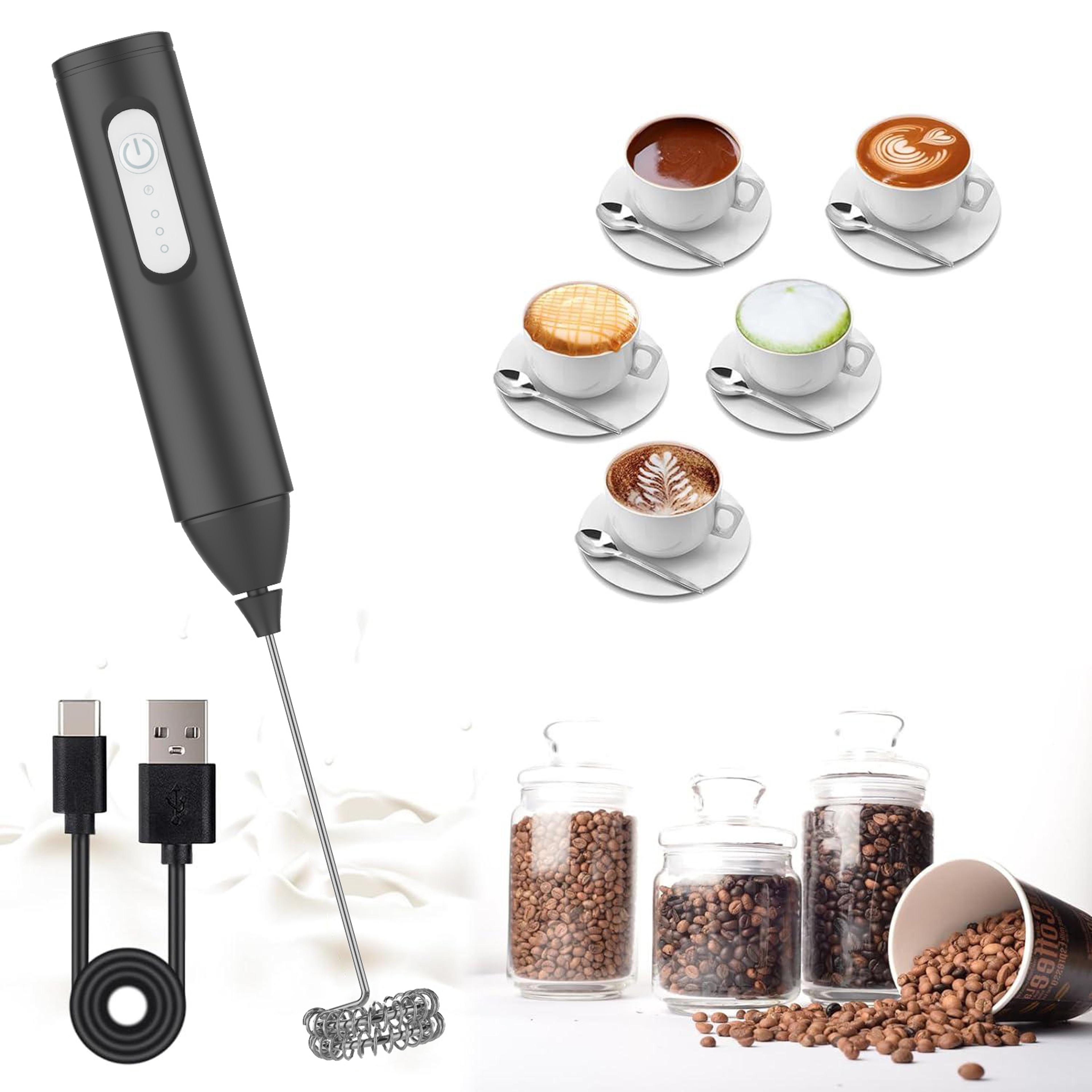 usb rechargeable milk frother wand speeds and dual whisks for coffee & match