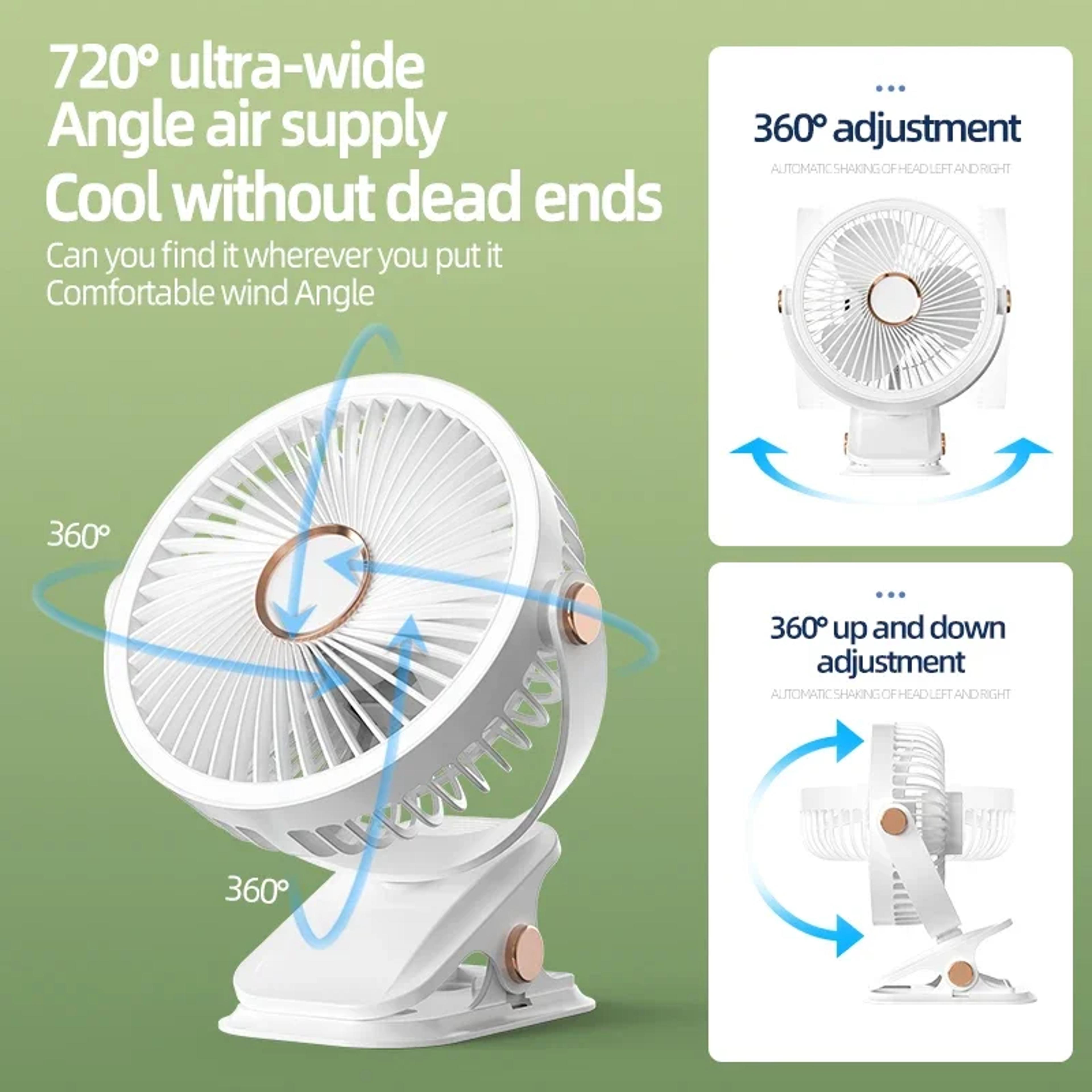 Rechargeable Camping Fan With LED Light Portable Clip On Desk And Ceiling Air Circulator 2