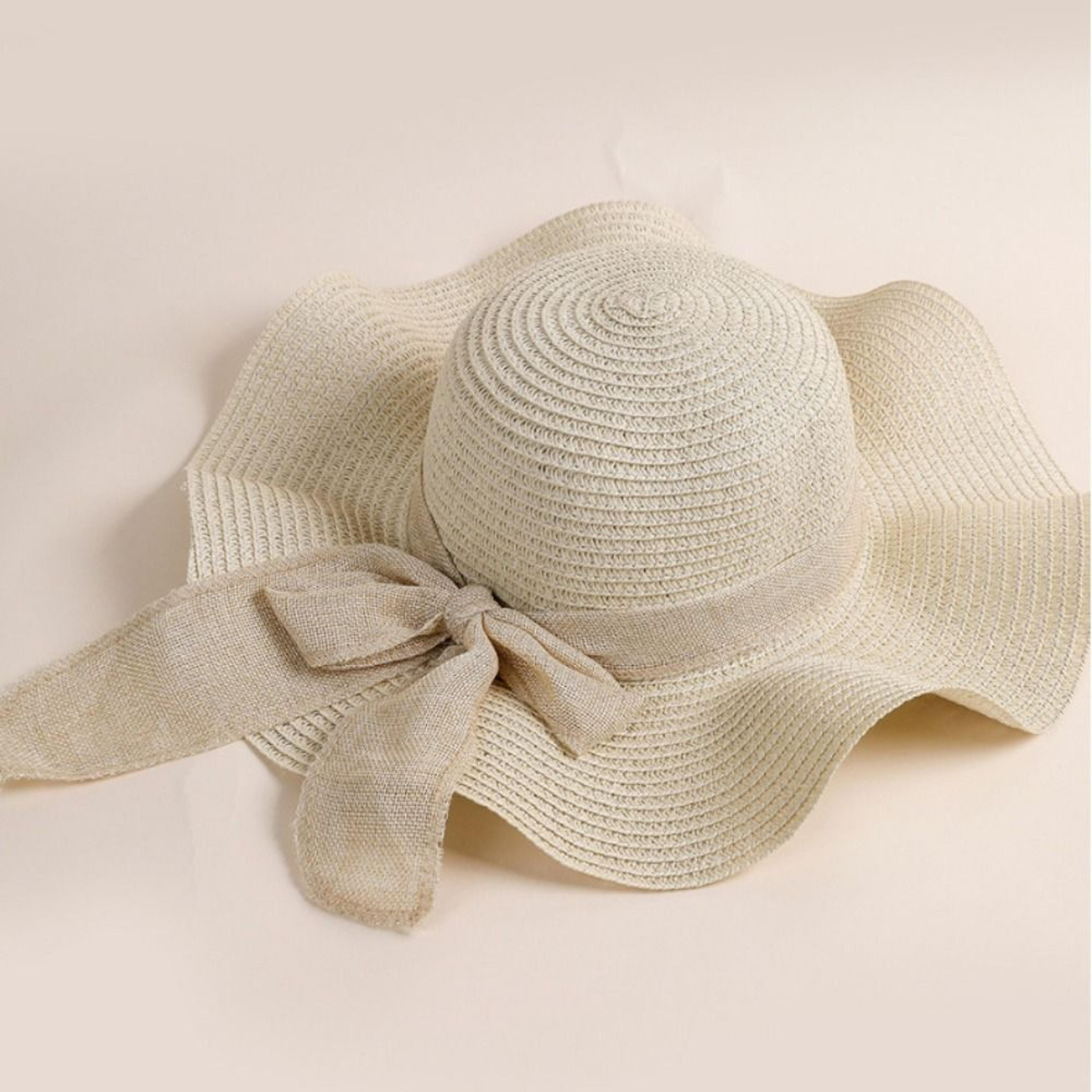 UV Shield Foldable Straw Sun Visor Hat With Wide Brim  Bow Ribbon 8