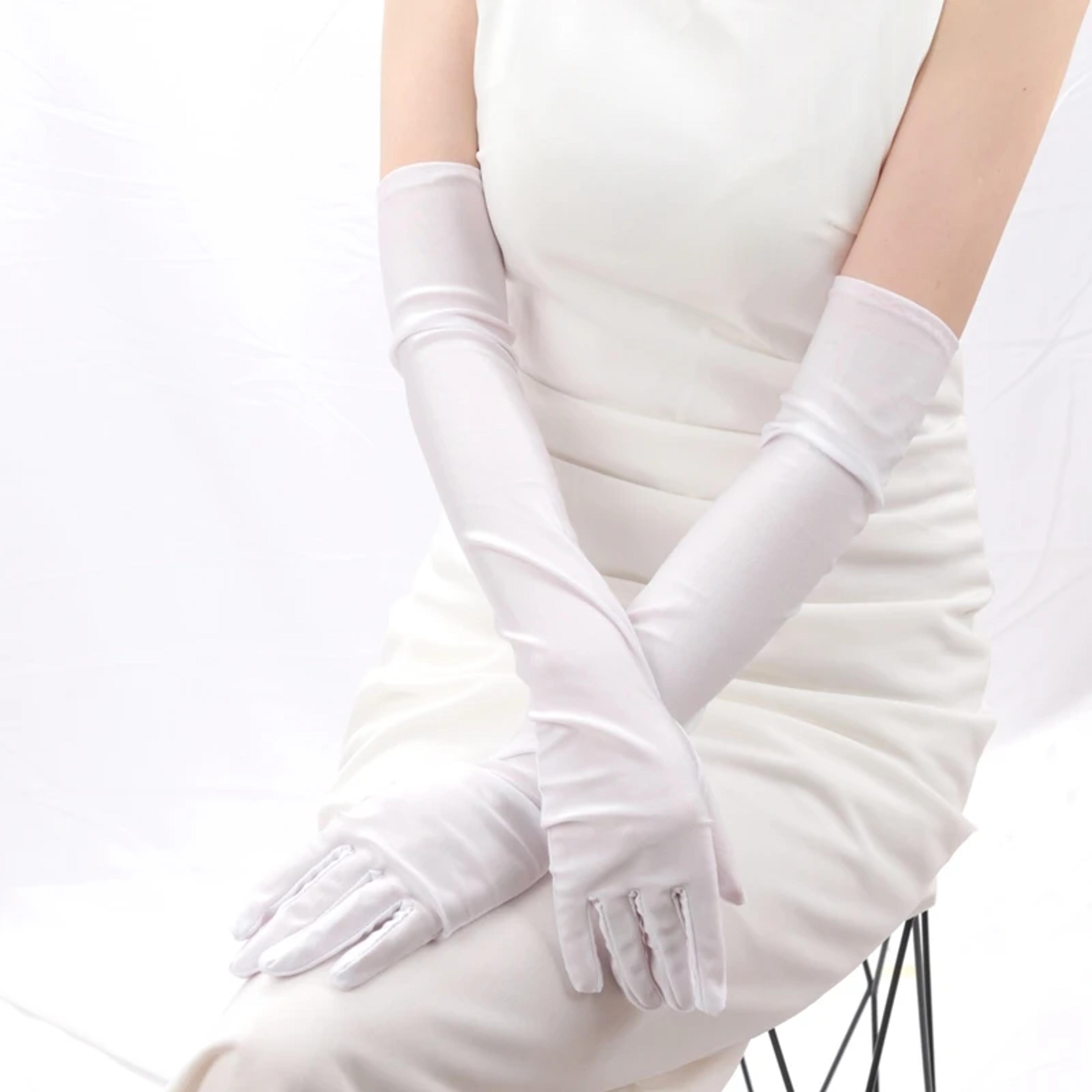 Womens Opera Satin Elbow Length Flapper Costume Gloves Classic Stretch 1