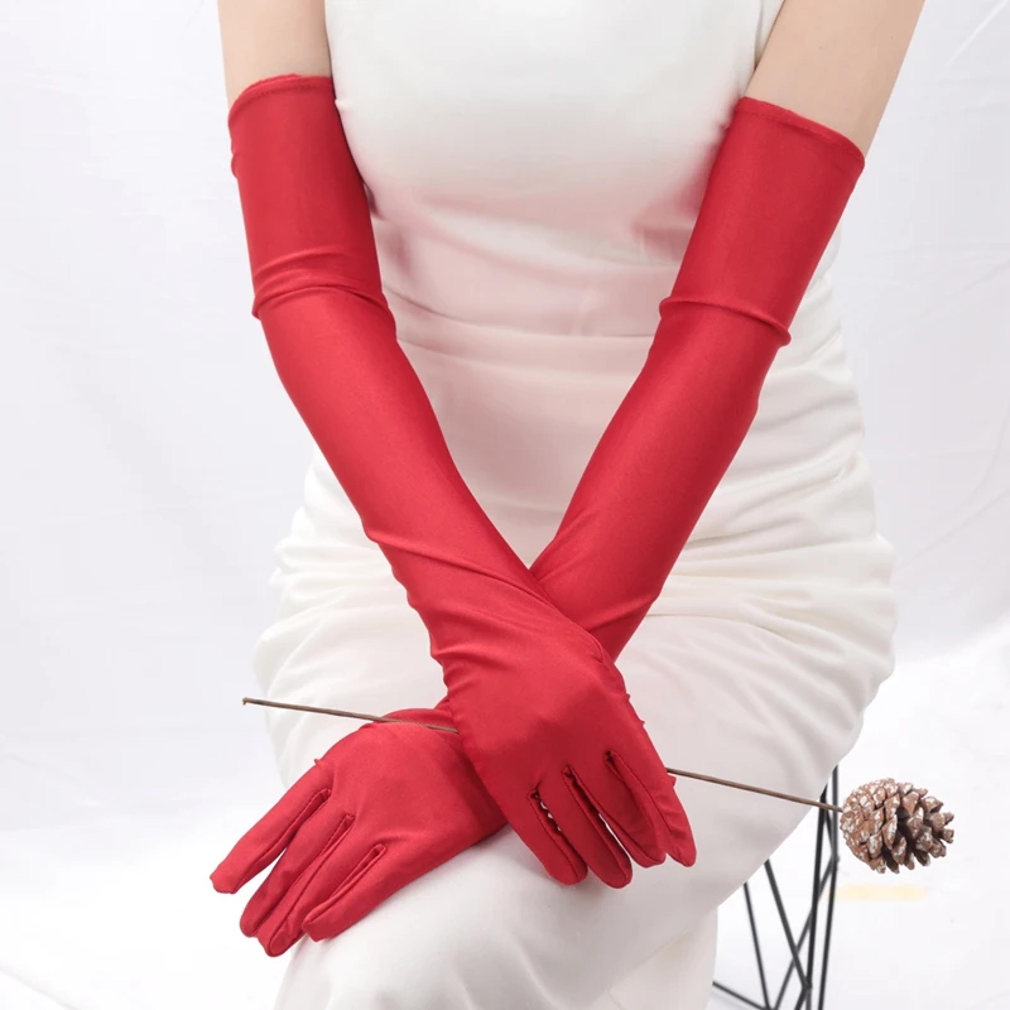 Womens Opera Satin Elbow Length Flapper Costume Gloves Classic Stretch 3