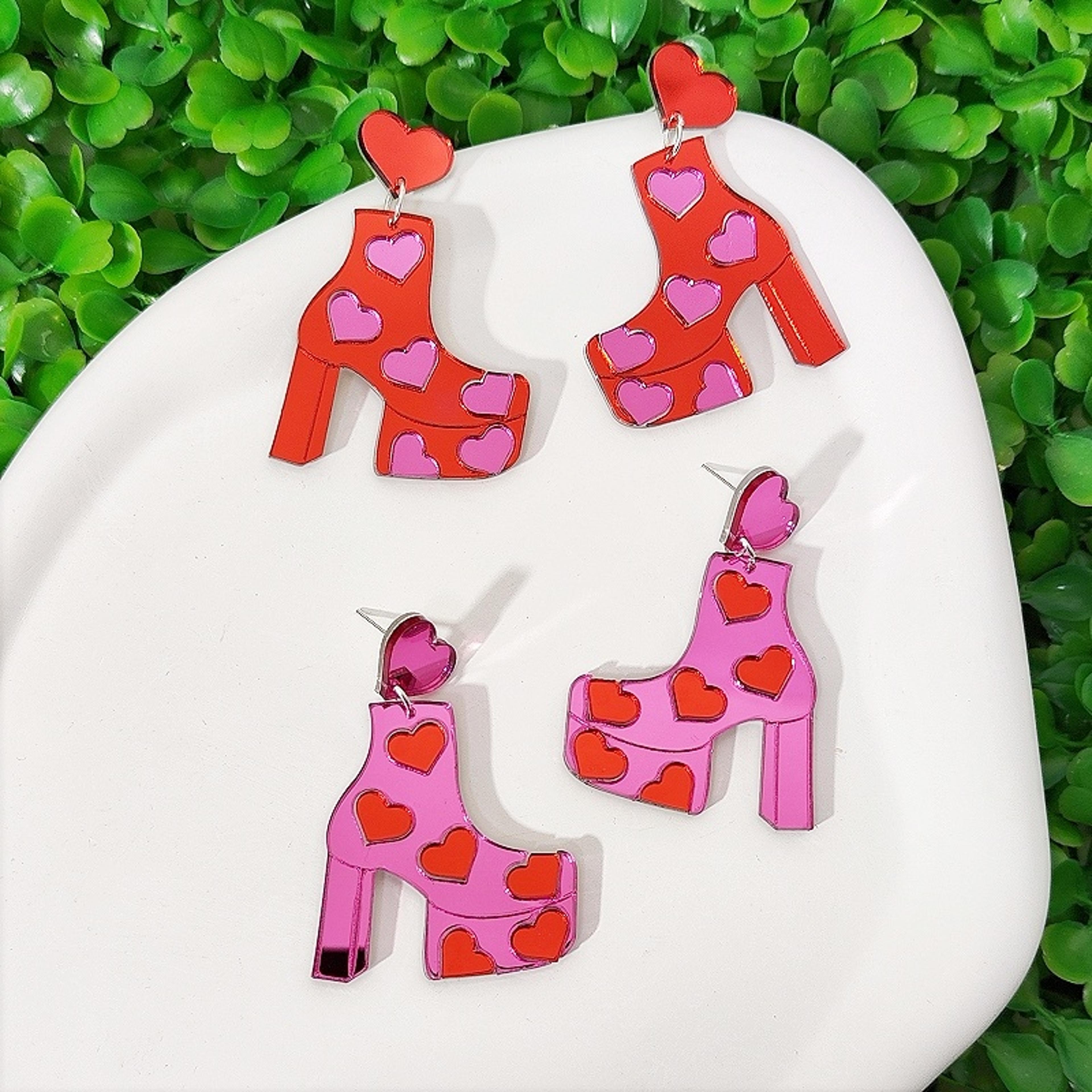 Pink Heart High Heel Acrylic Drop Earrings For Women Cute Statement Fashion Jewelry Gift 4