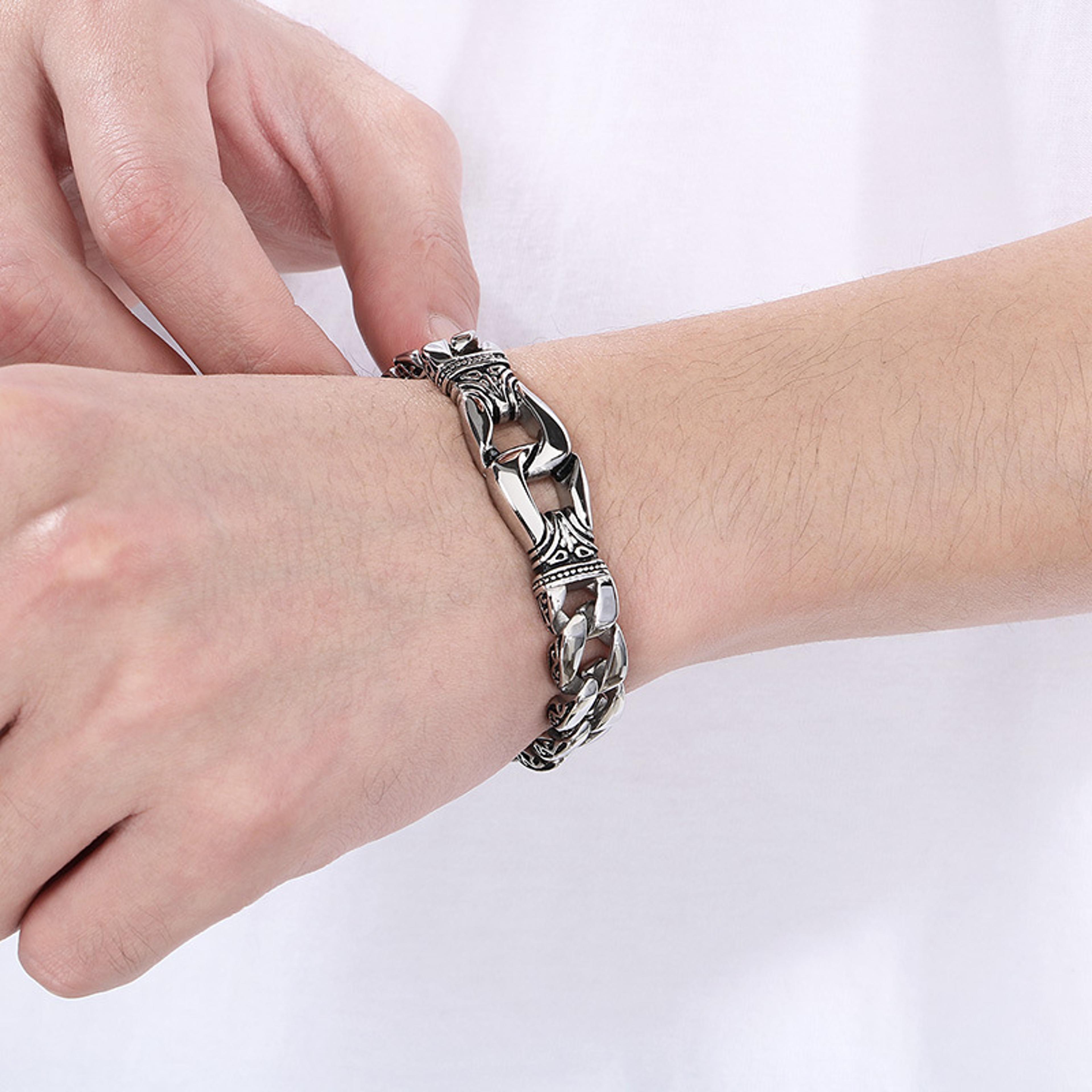 Mens Stainless Steel Punk Chain Bracelet Hypoallergenic Silver Link Bangle For Men 3
