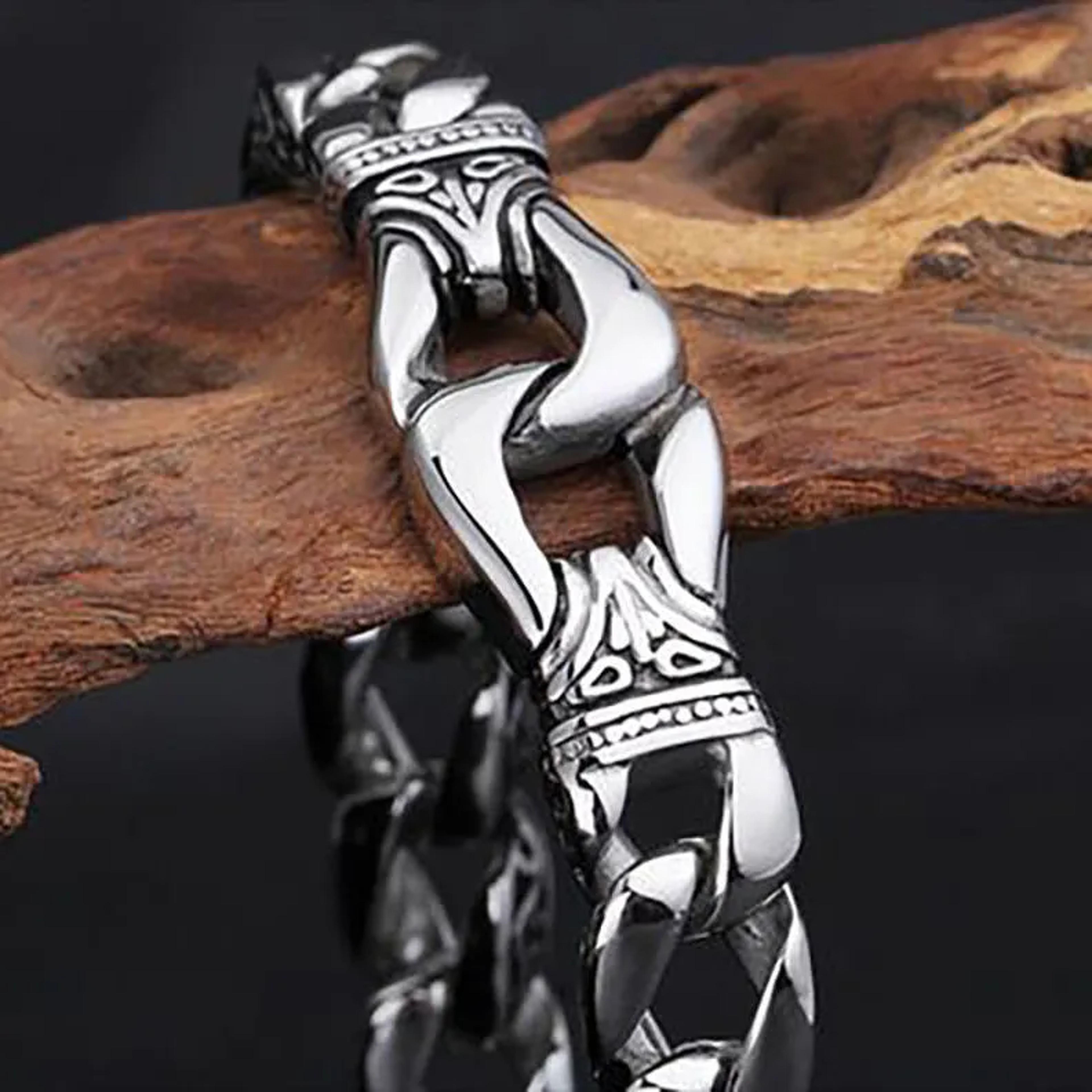 Mens Stainless Steel Punk Chain Bracelet Hypoallergenic Silver Link Bangle For Men 4