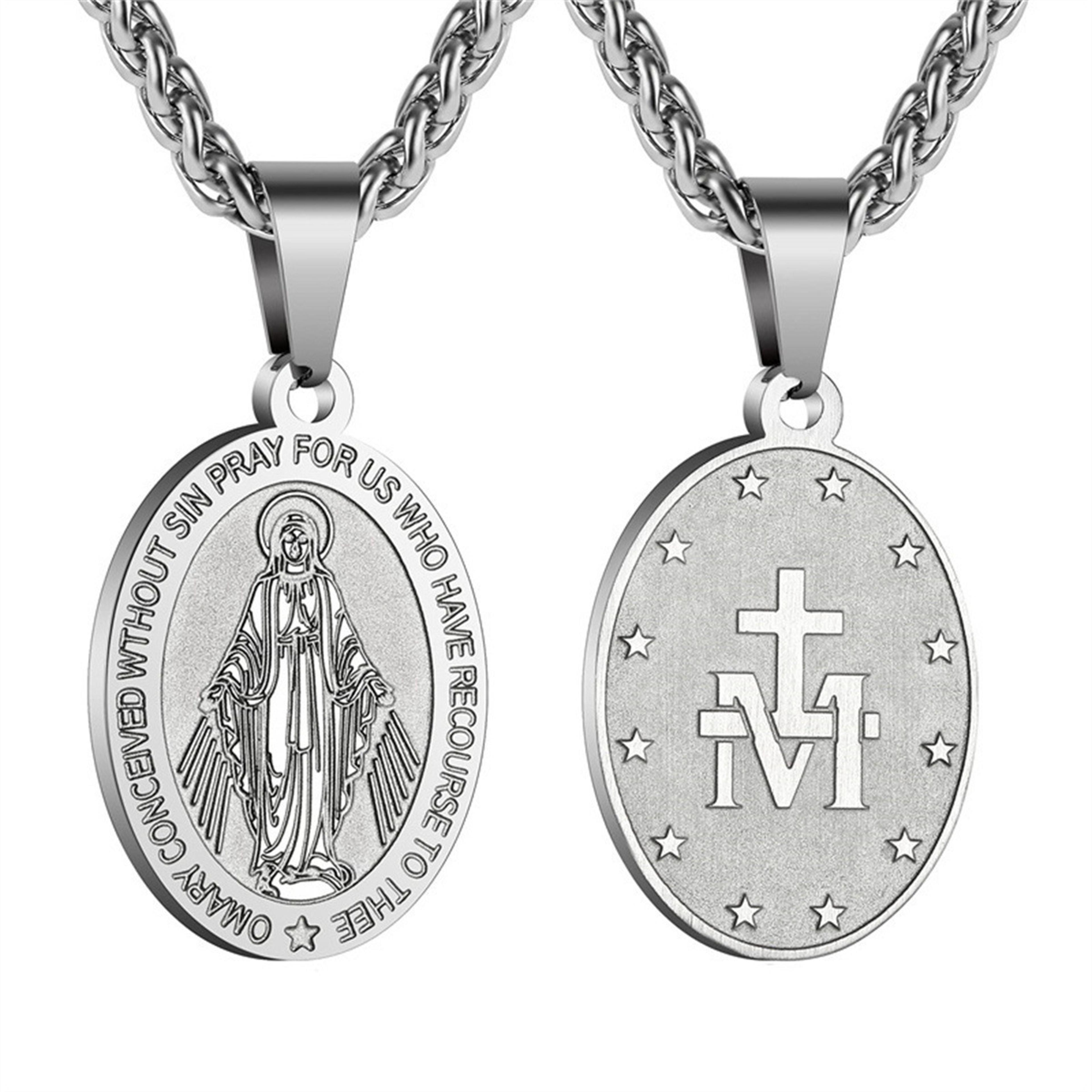 Faith Guard Virgin Mary Miraculous Medal Stainless Steel Catholic Necklace 4
