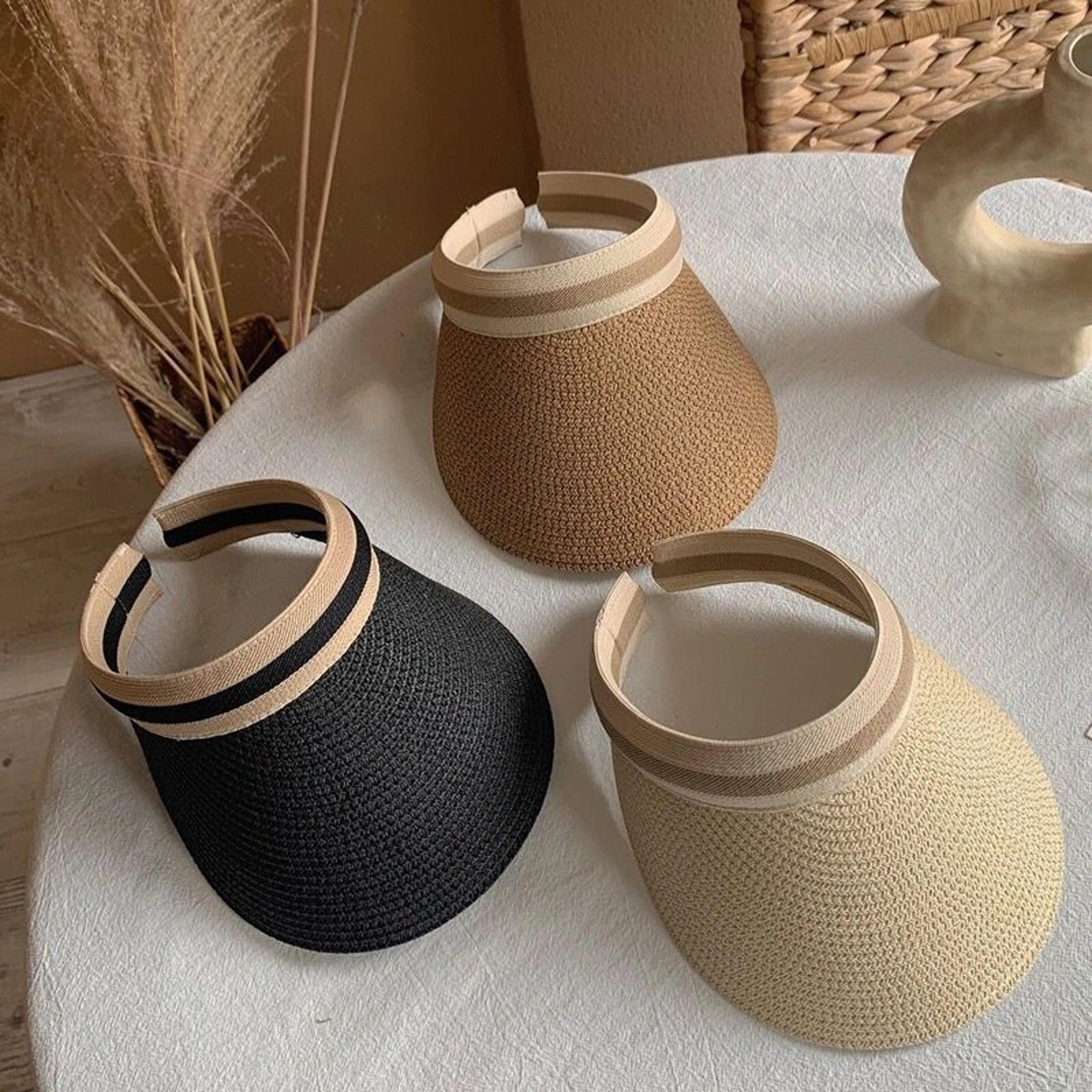 Women Straw Sun Visor Hat UV Protection Breathable Raffia Summer Beach Cap 0