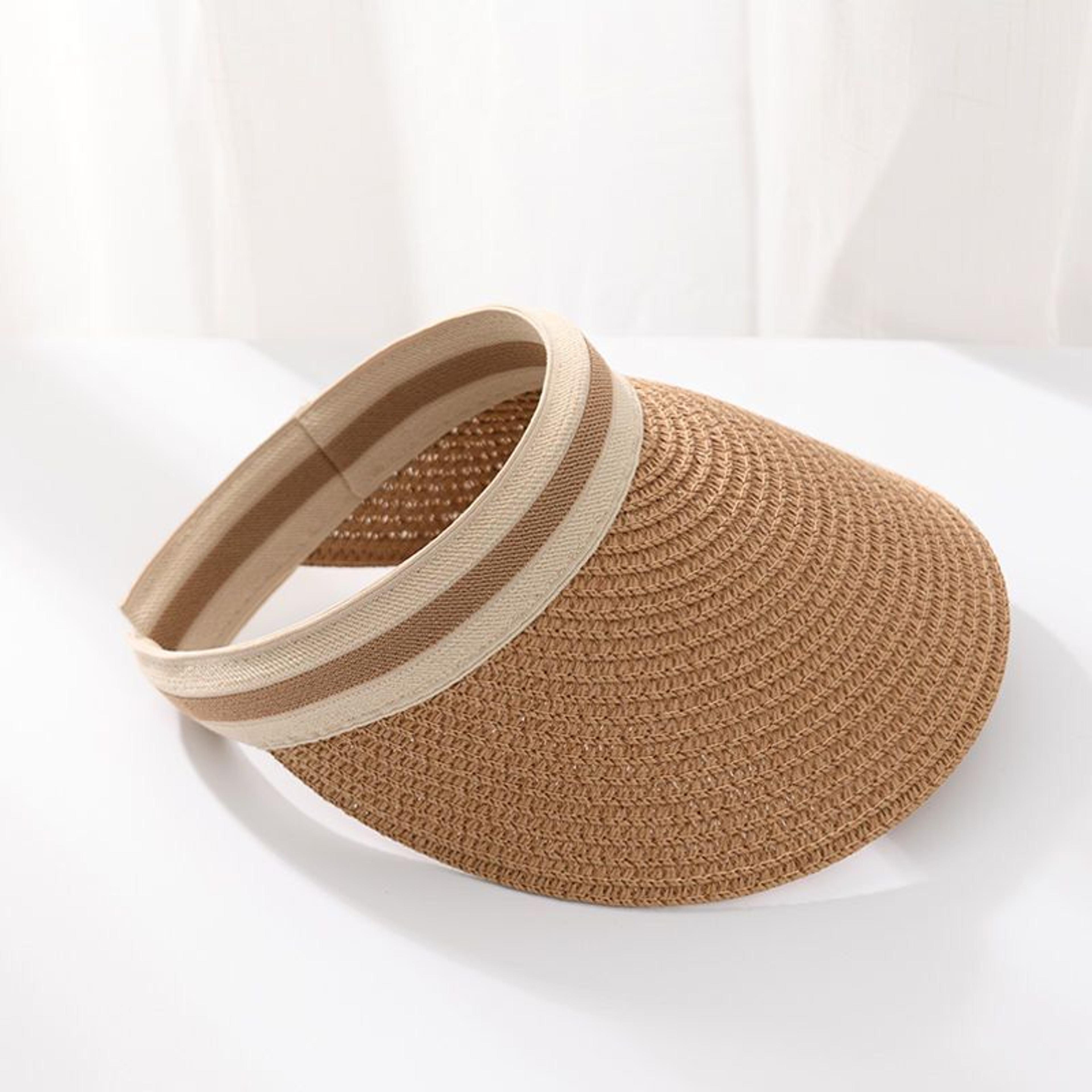 Women Straw Sun Visor Hat UV Protection Breathable Raffia Summer Beach Cap 6