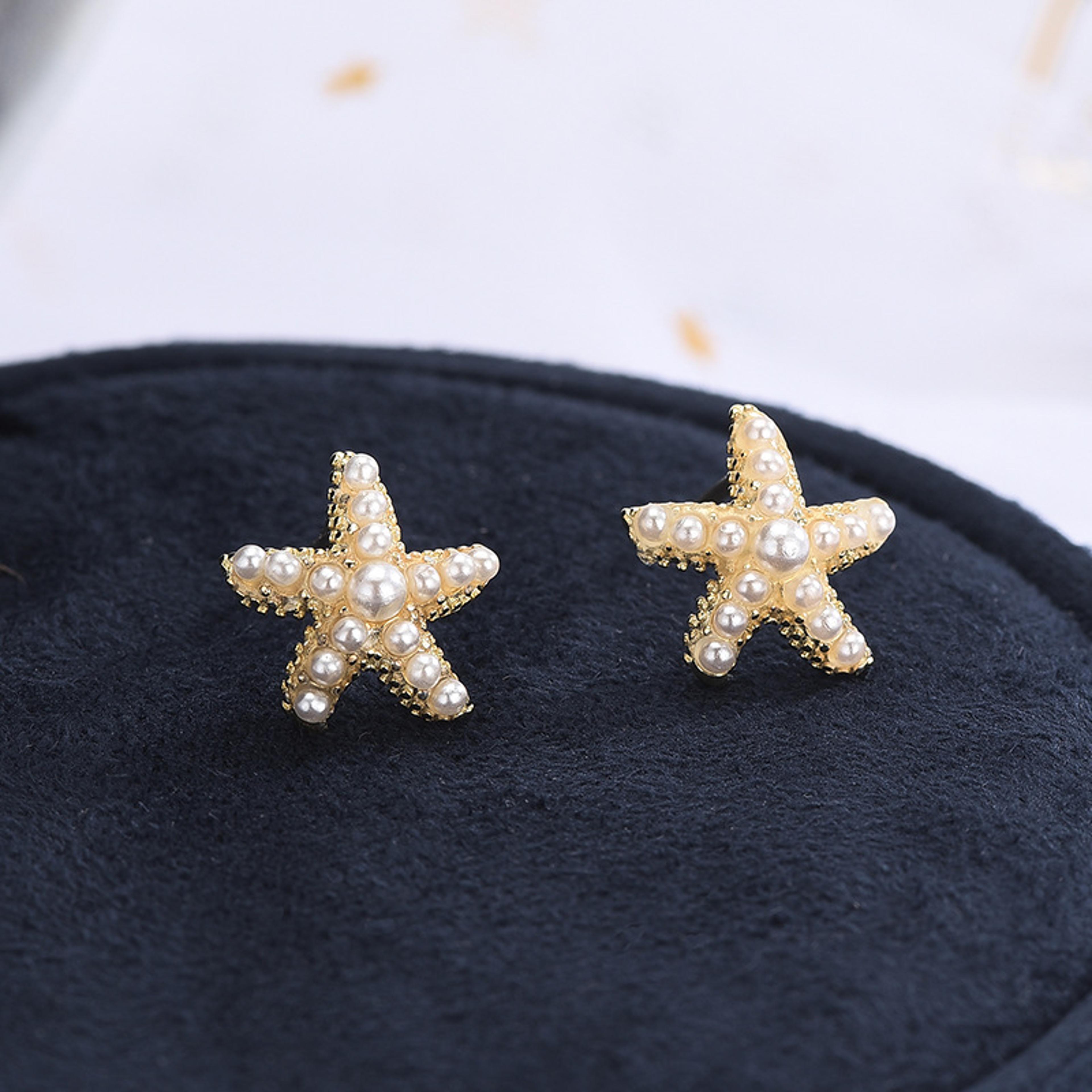Vintage Pearl Starfish Stud Earrings Boho Beach Jewelry For Women Summer Gift 6