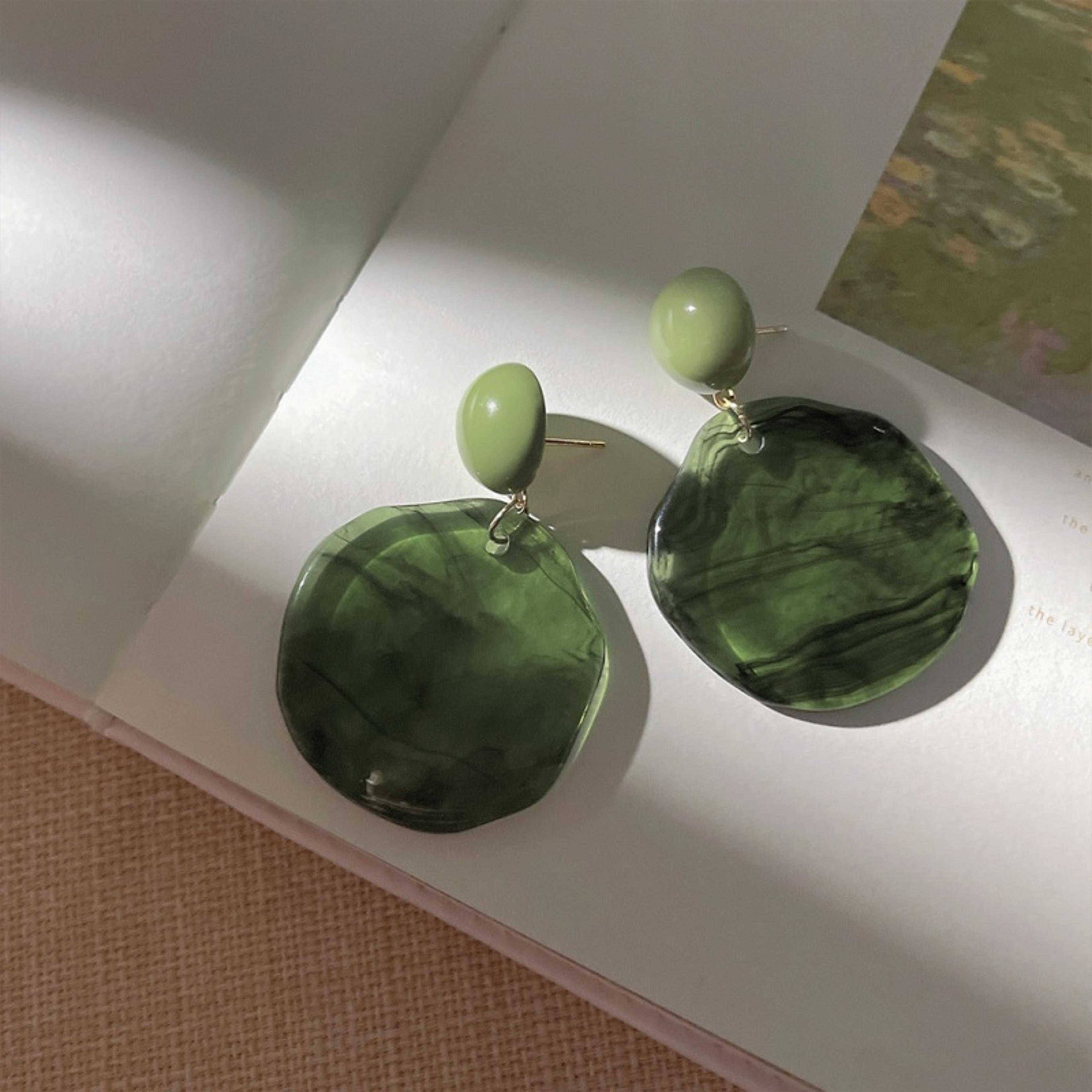 Vintage Geometric Resin Statement Earrings For Women Purple Green Circular Design 3
