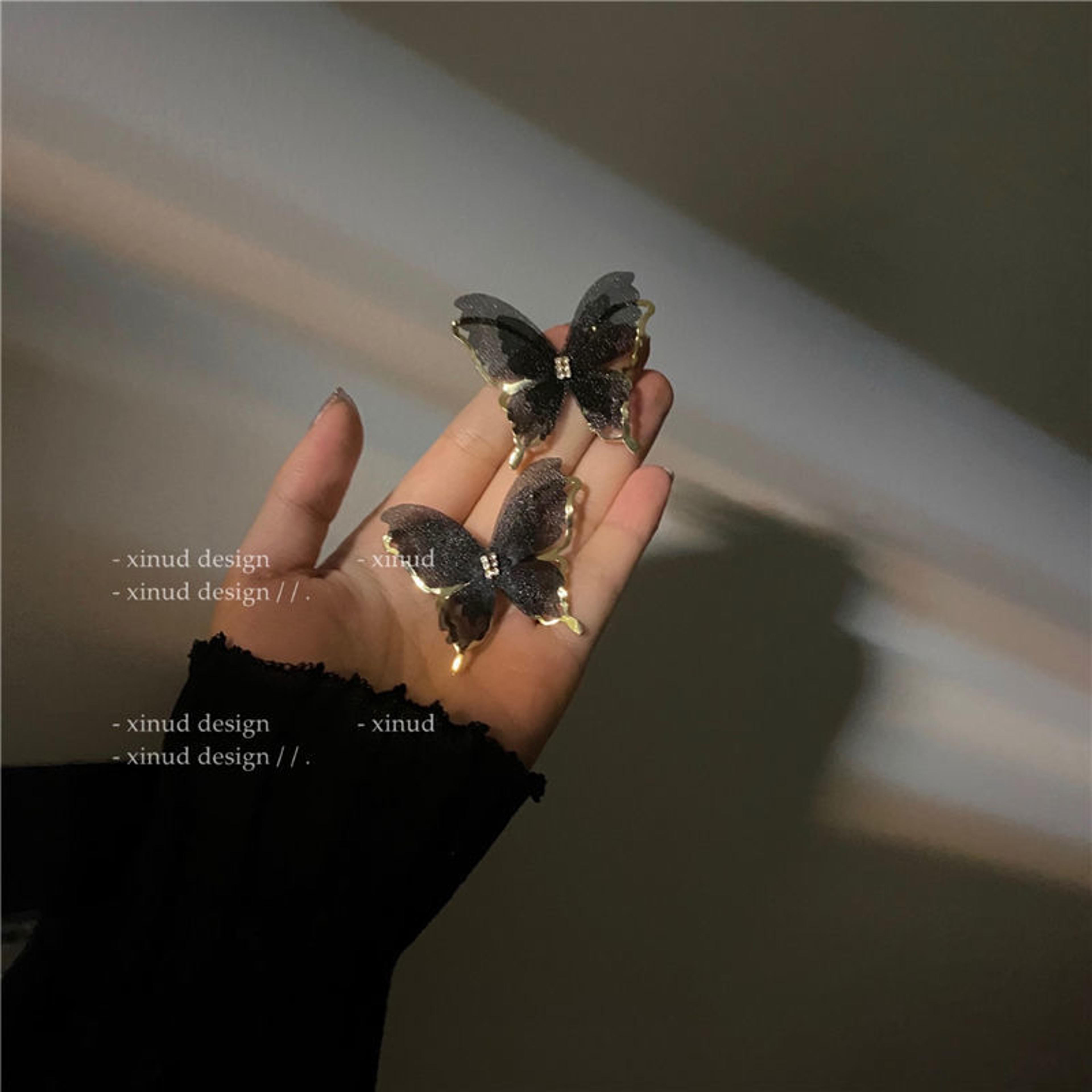 White Mesh Butterfly Wing Statement Stud Earrings For Women Korean Fashion Jewelry 5