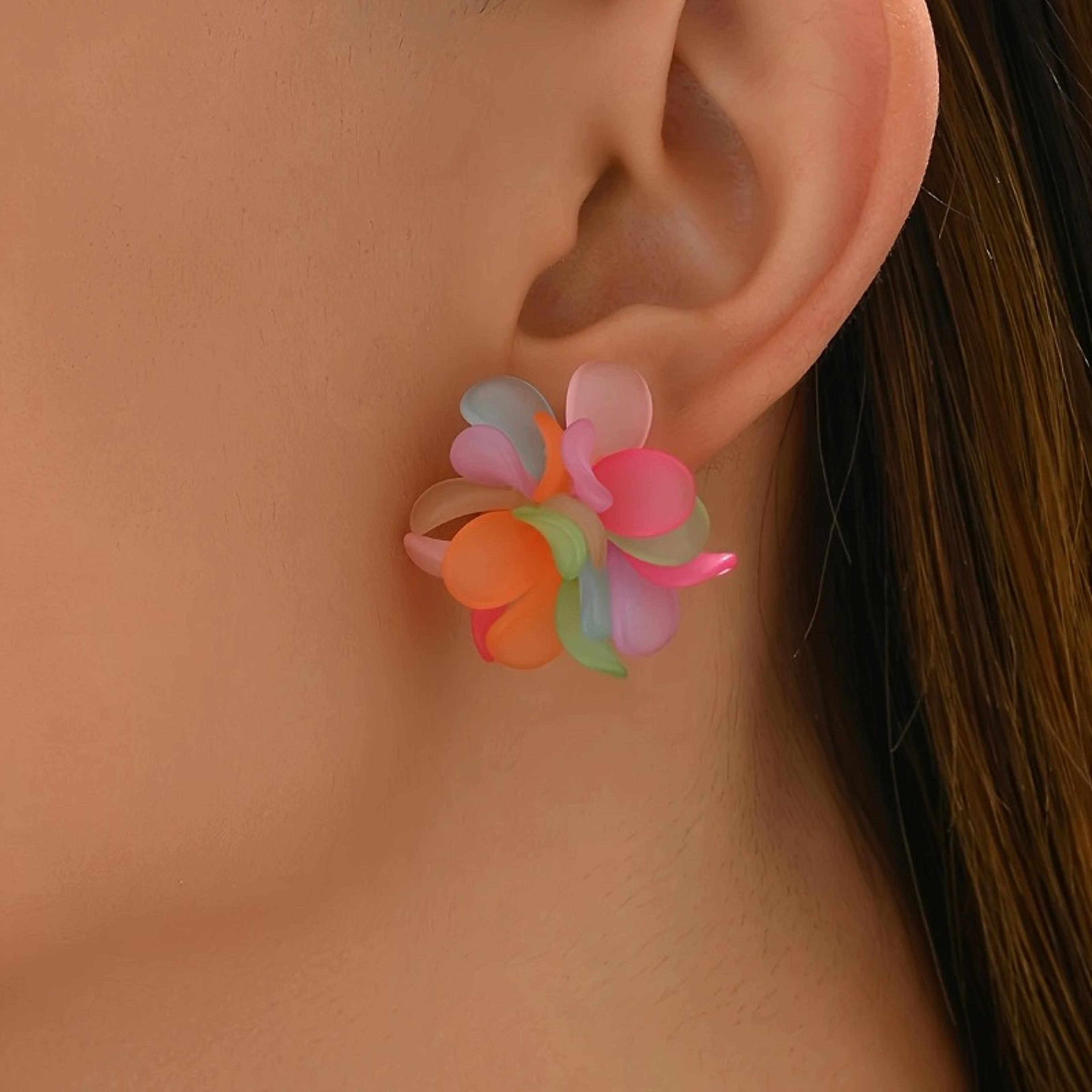 Color Bloom Embroidered Flower Drop Earrings Colorful Floral Statement Earrings For Women 2