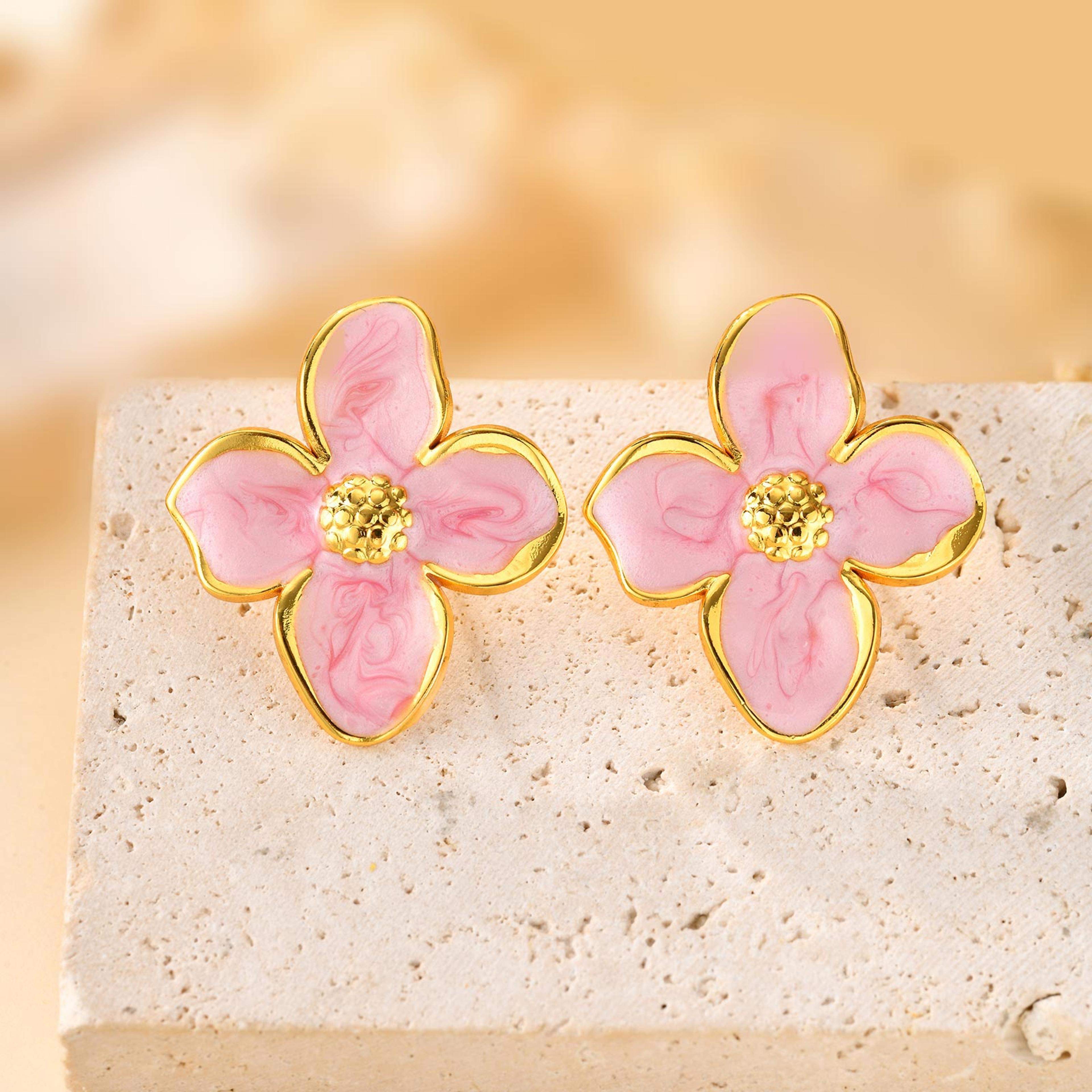 Blossom Charm Waterproof Stainless Steel Flower Stud Earrings For Women 2