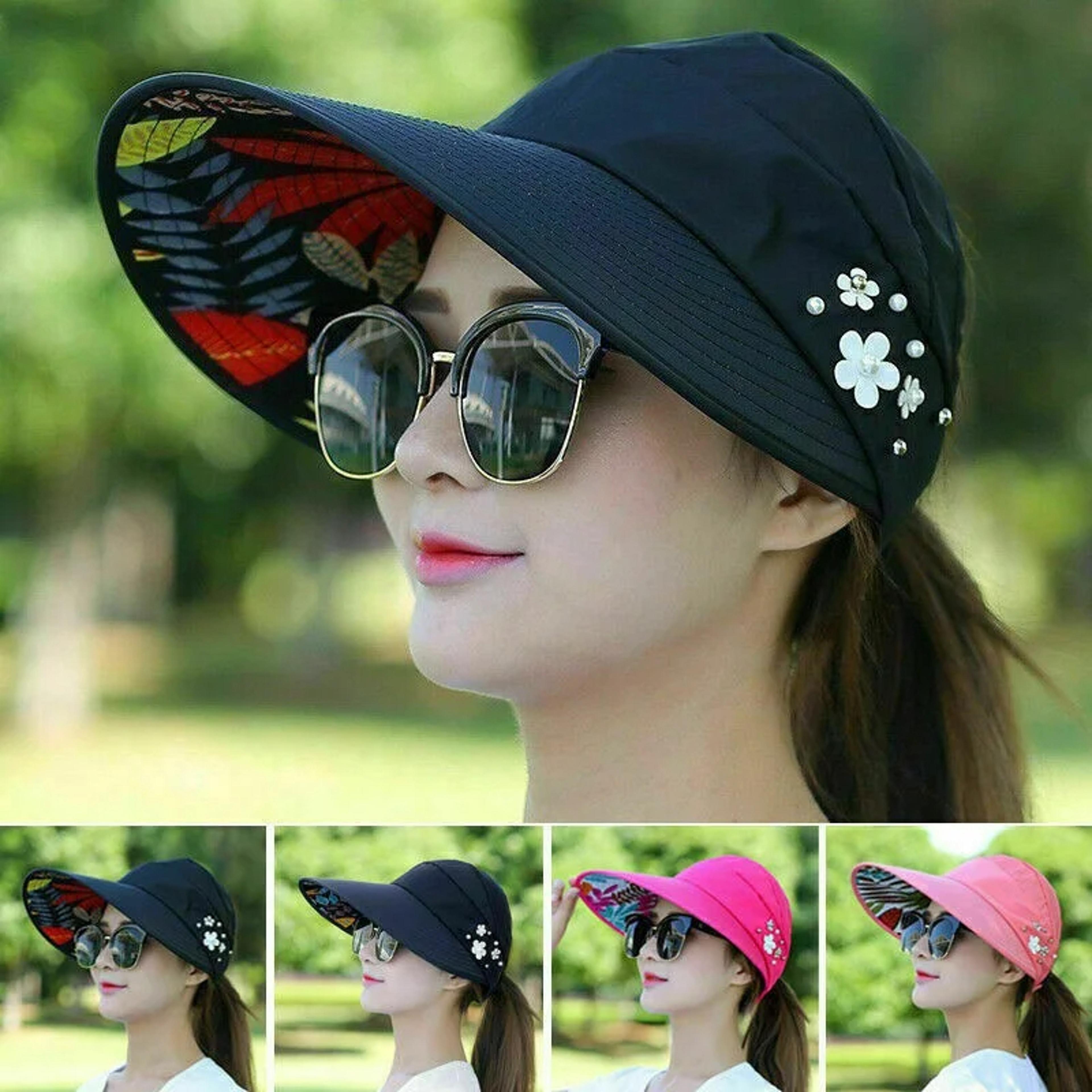 Foldable Wide Brim Sun Hat For Women UV Protection Beach Visor Hat 1