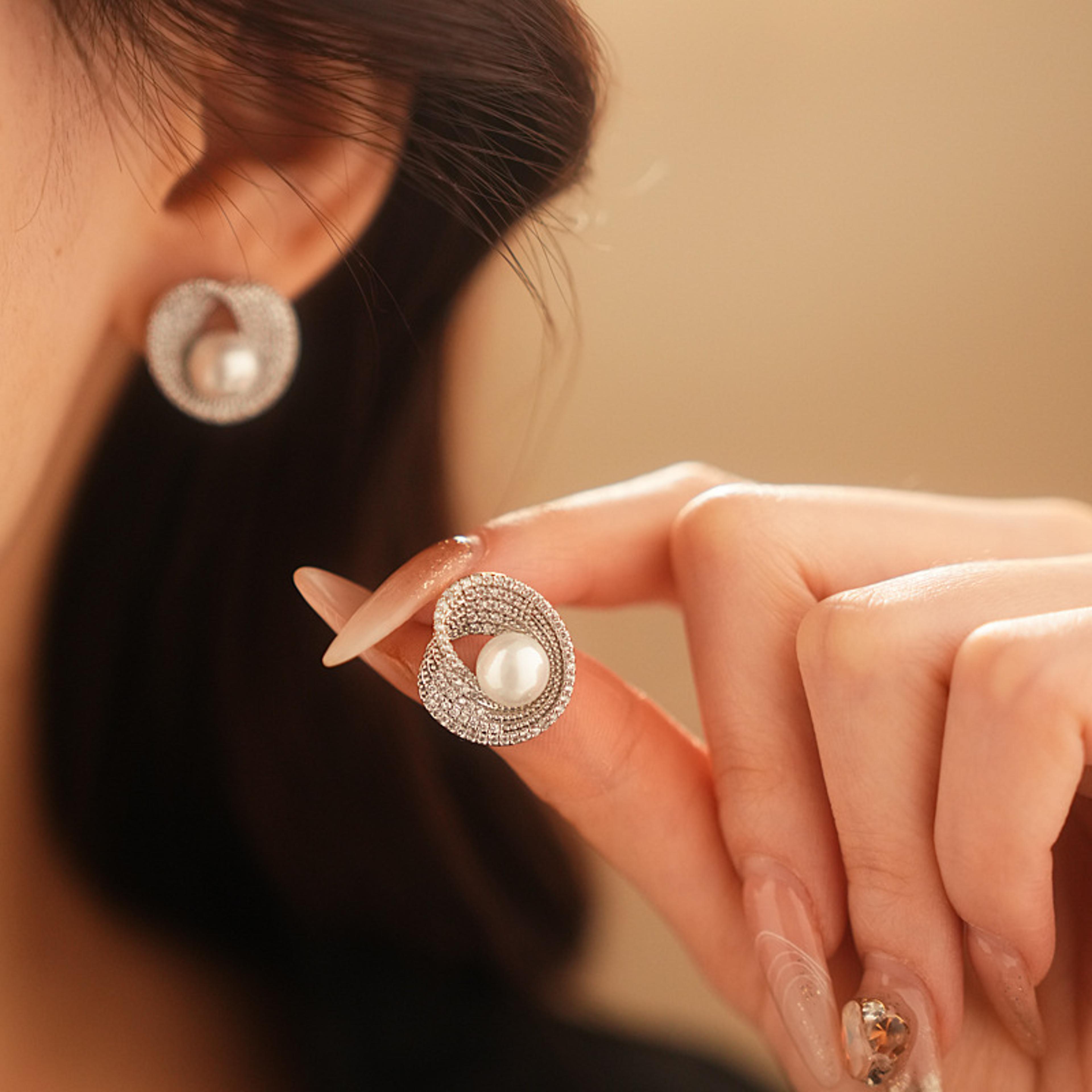 Luna Pearl Zircon Stud Earrings For Women Pearl Stud Earrings Zircon Earrings Elegant Wedding Jewel 1