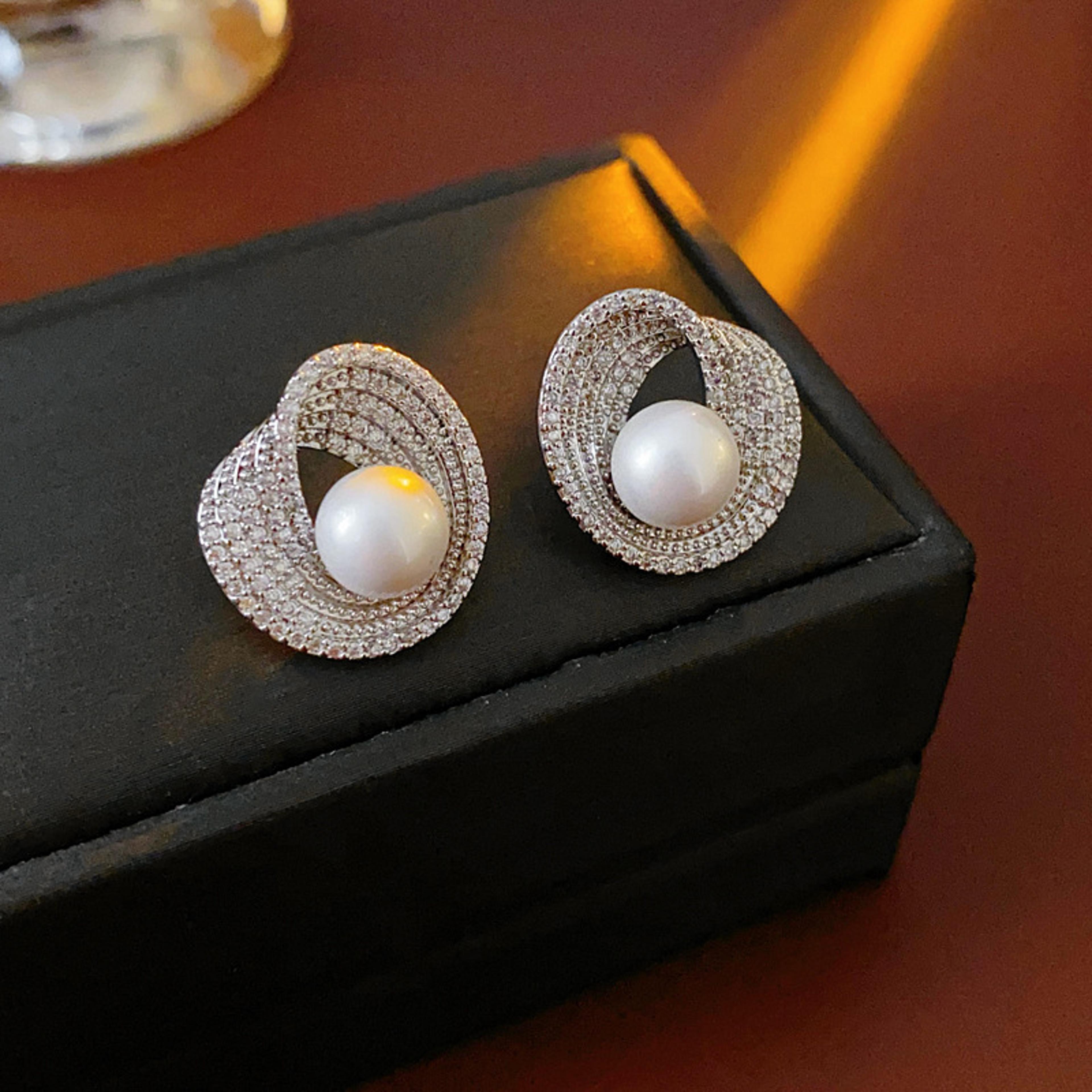 Luna Pearl Zircon Stud Earrings For Women Pearl Stud Earrings Zircon Earrings Elegant Wedding Jewel 2
