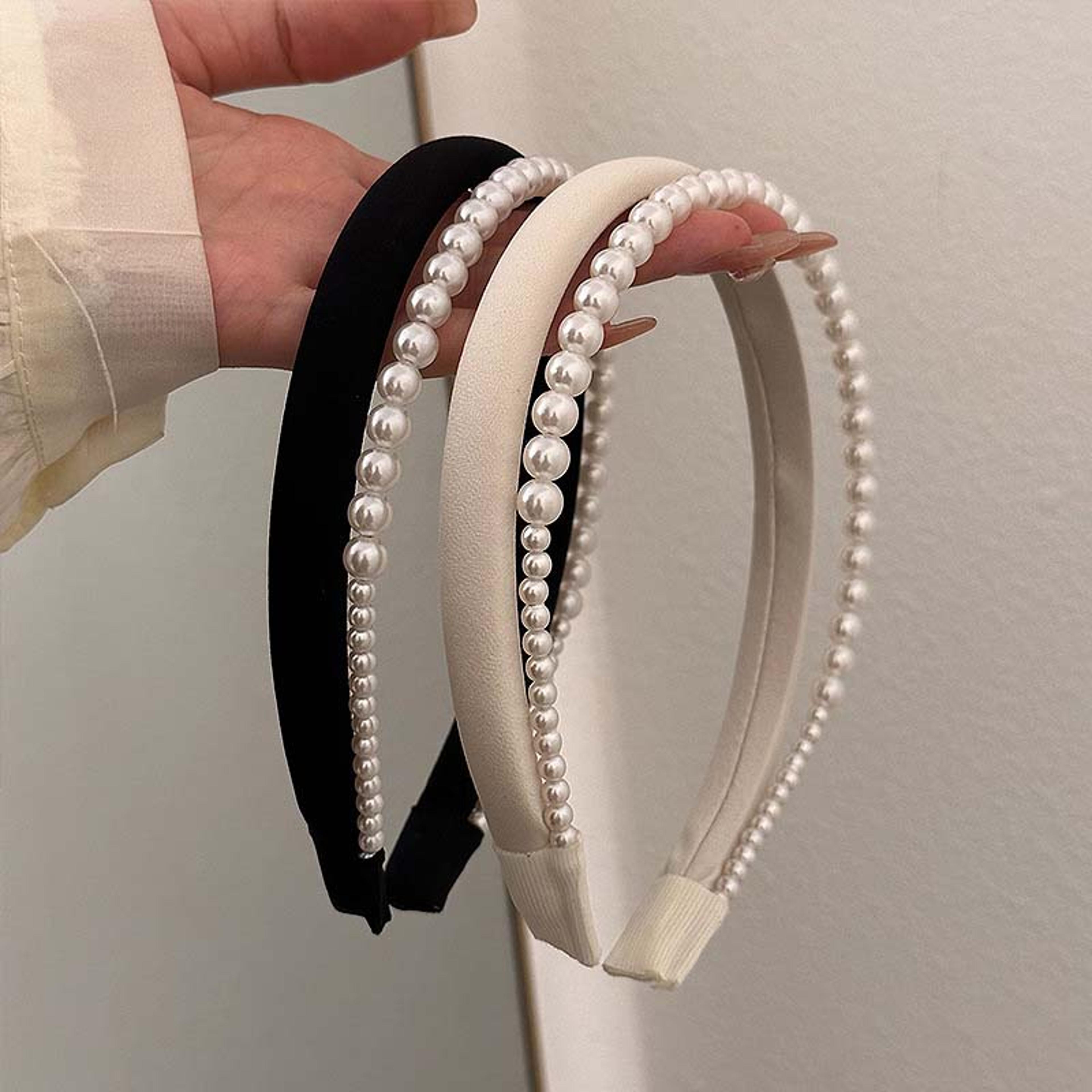 Elegant Satin Pearl Double Layer Headband For Women Bridal Hair Hoop  Fashion Hair Accessory 1