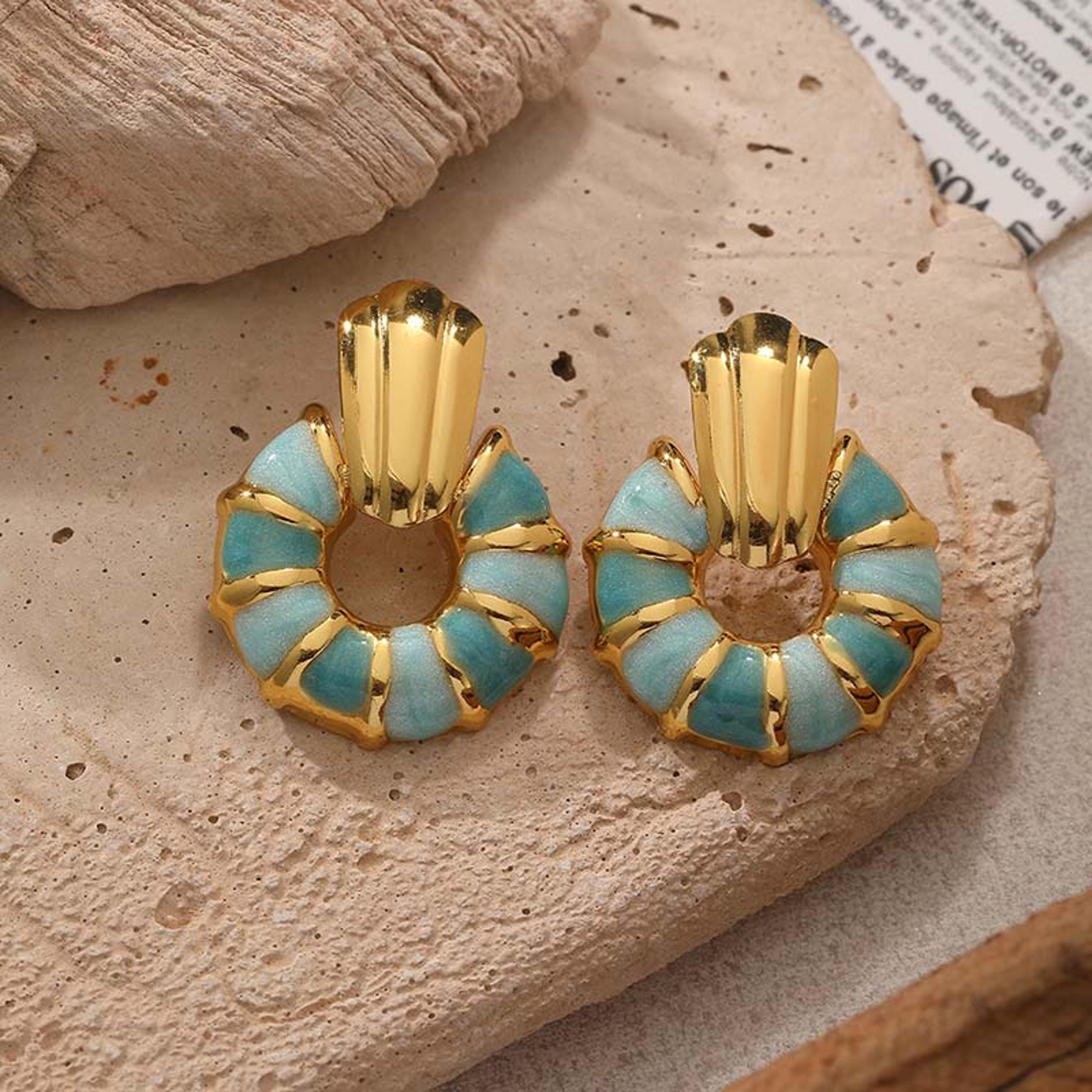 Vintage Enamel Stainless Steel Stud Earrings Colorful Light Luxury Party Jewelry Gift For Women 6