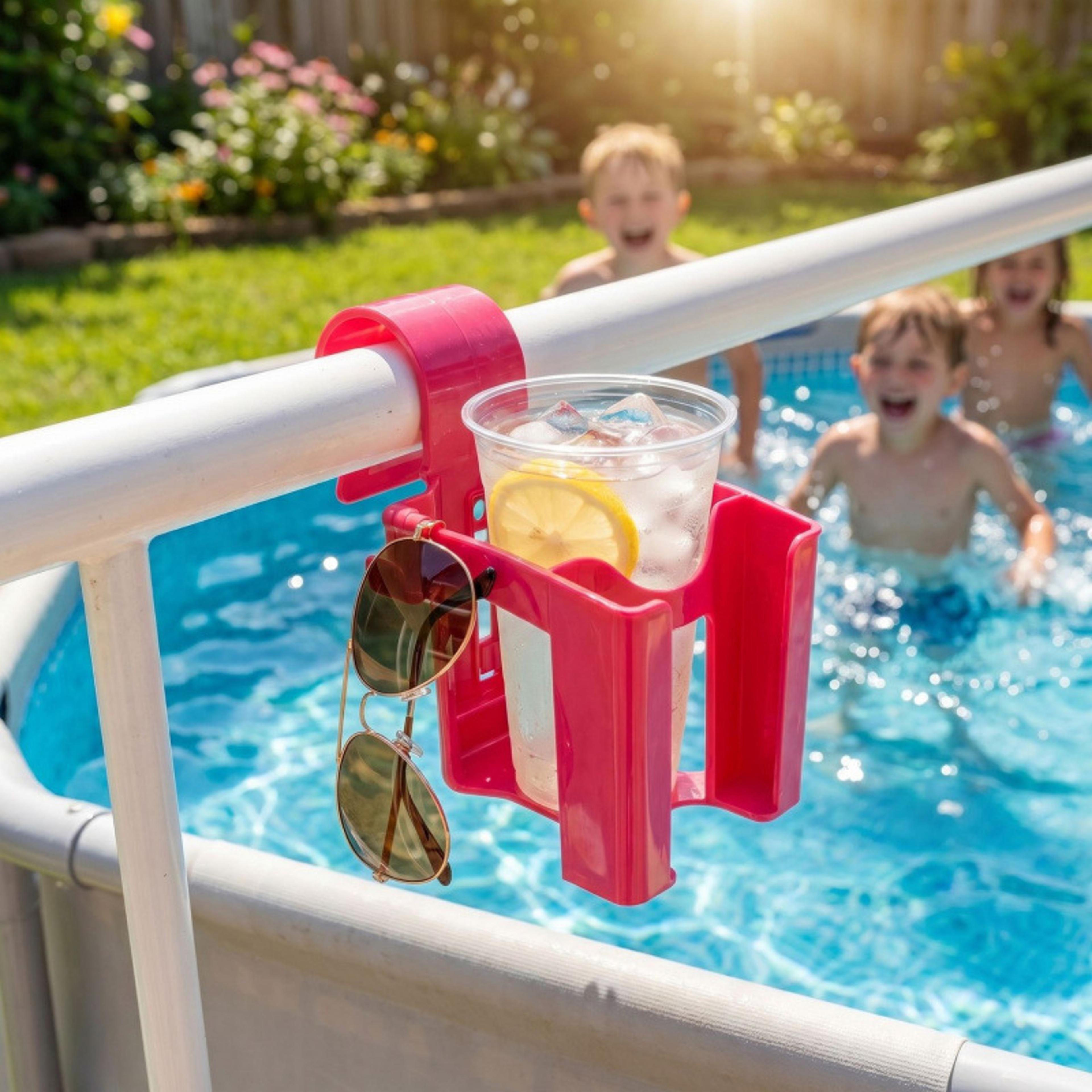 poolside drink holder with phone & sunglass hooks for above ground pools