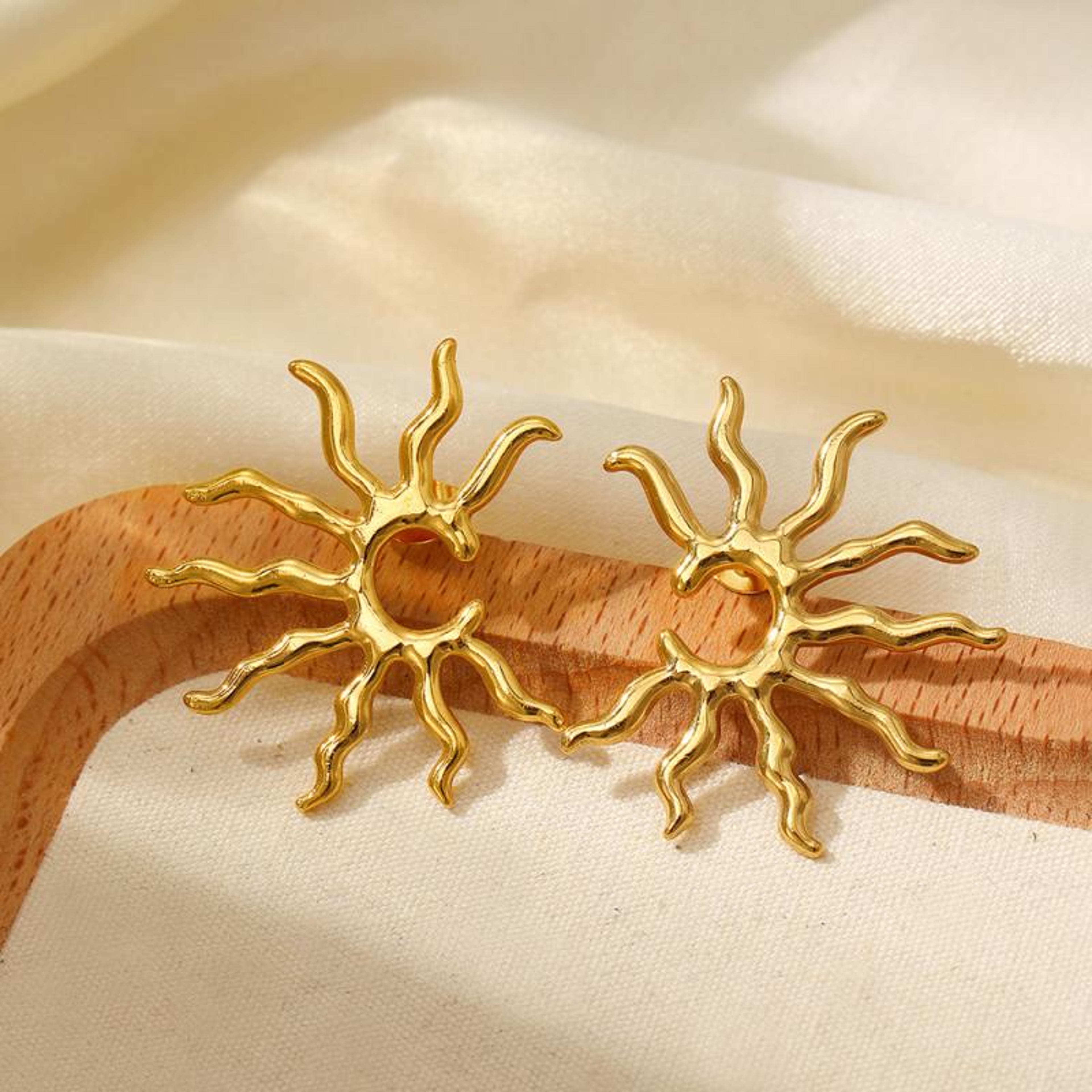 Solar Glow Stainless Steel Stud Earrings For Women Waterproof Sunburst Jewelry 3