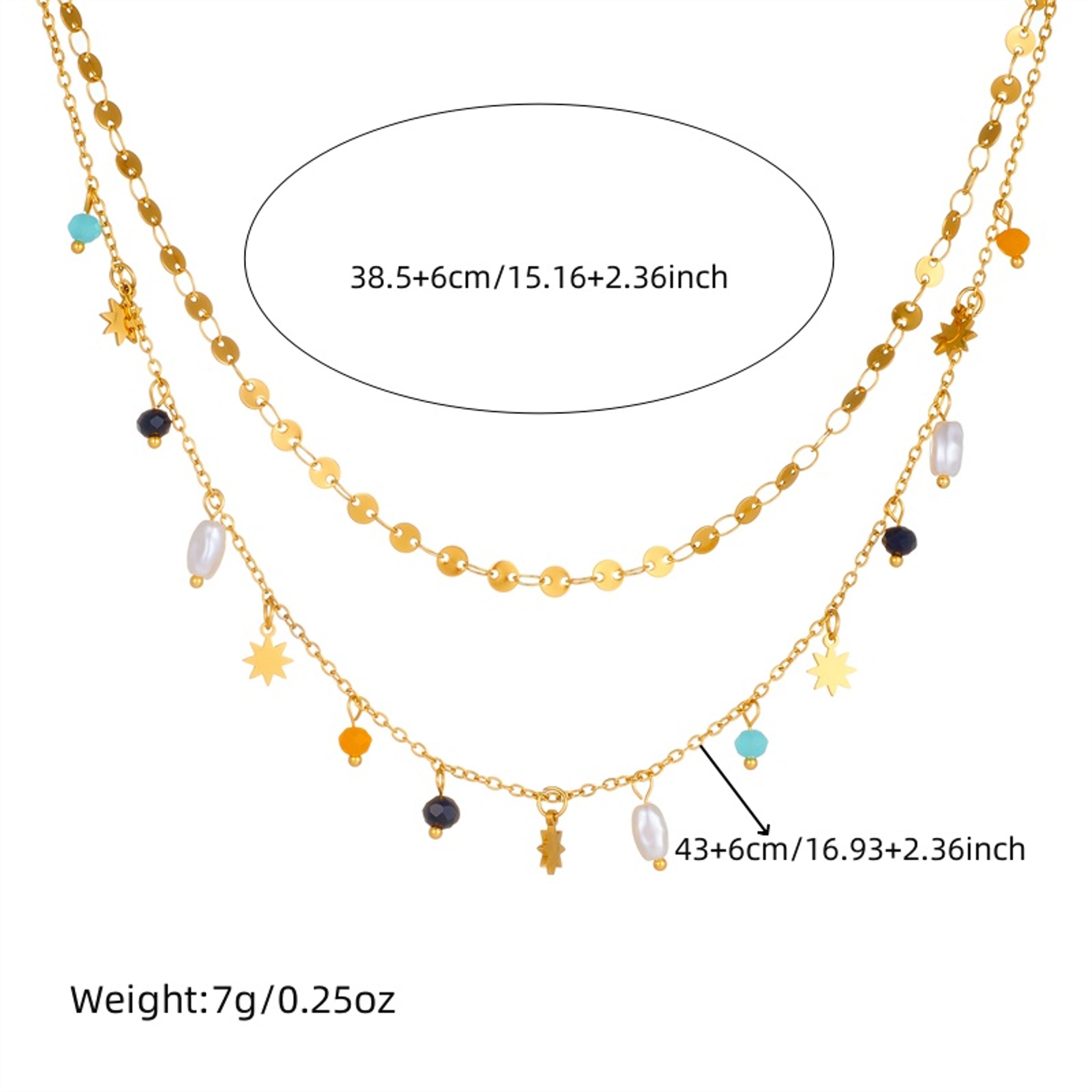 Celestial Pearl Stainless Steel Necklace With Gold Star Pentacle Pendant 2