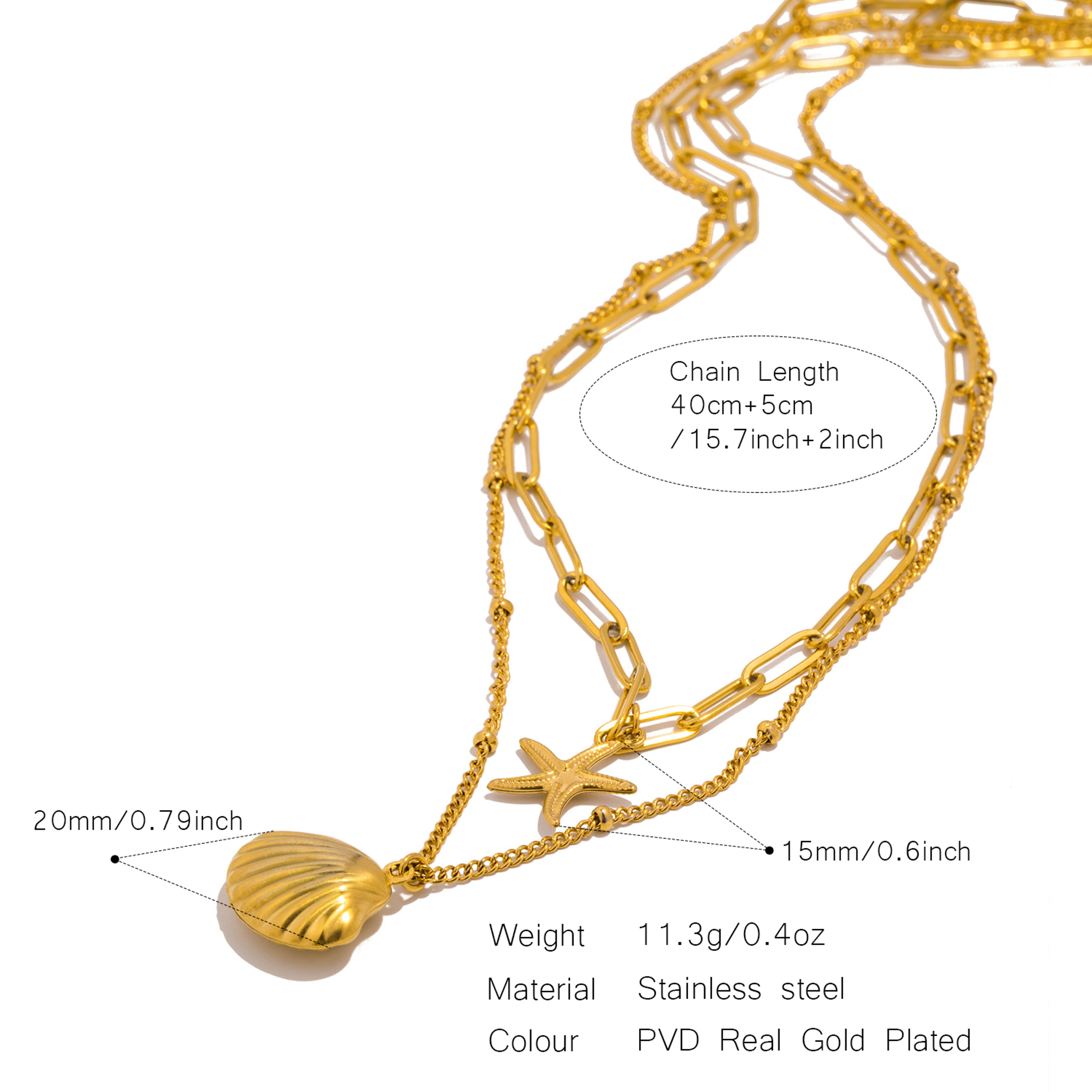 Waterproof Seashell Starfish Necklace For Women Double Layer Stainless Steel Beach Jewelry 4