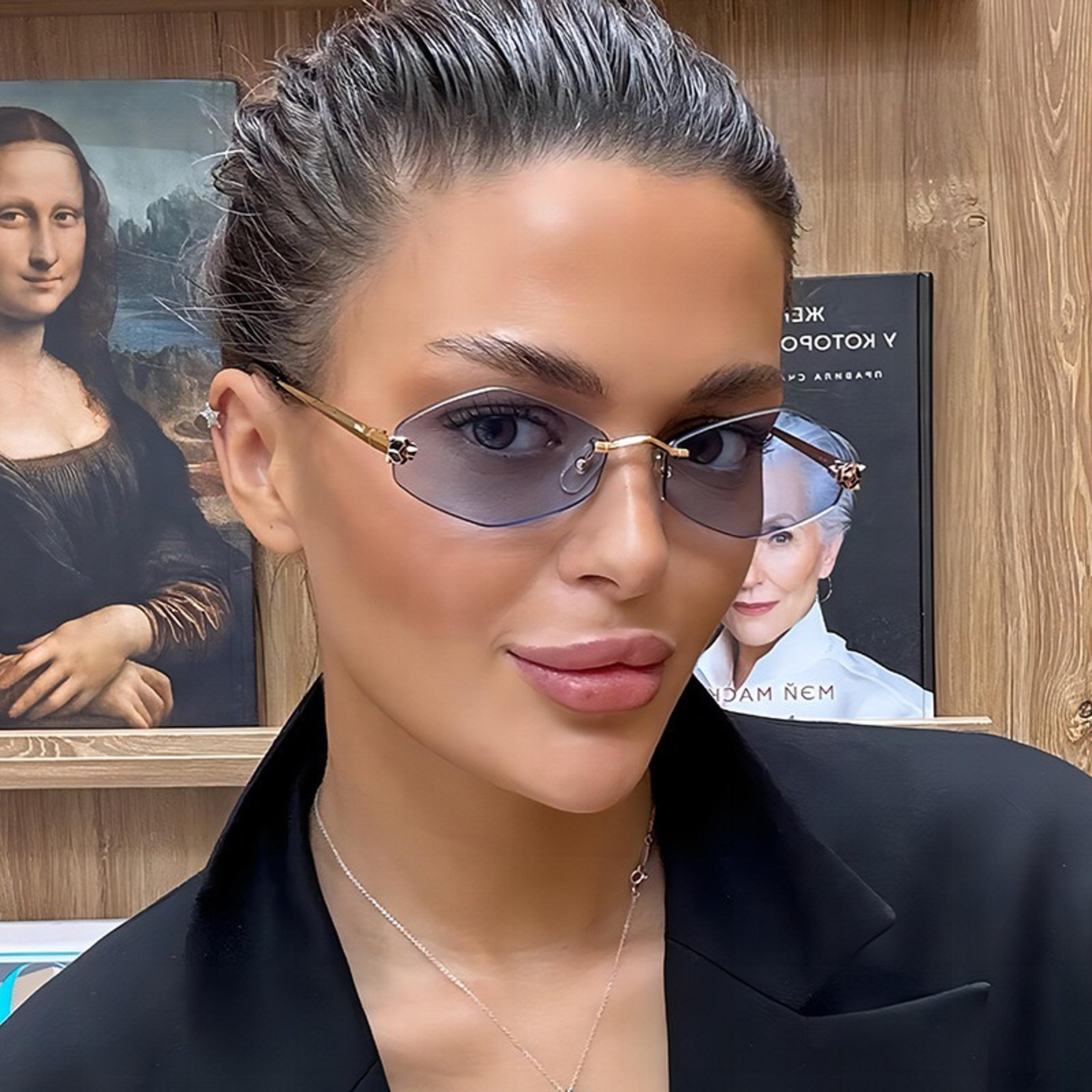 Vintage Polygon Rimless Sunglasses For Women Geometric Metal Frame Fashion Eyewear 3