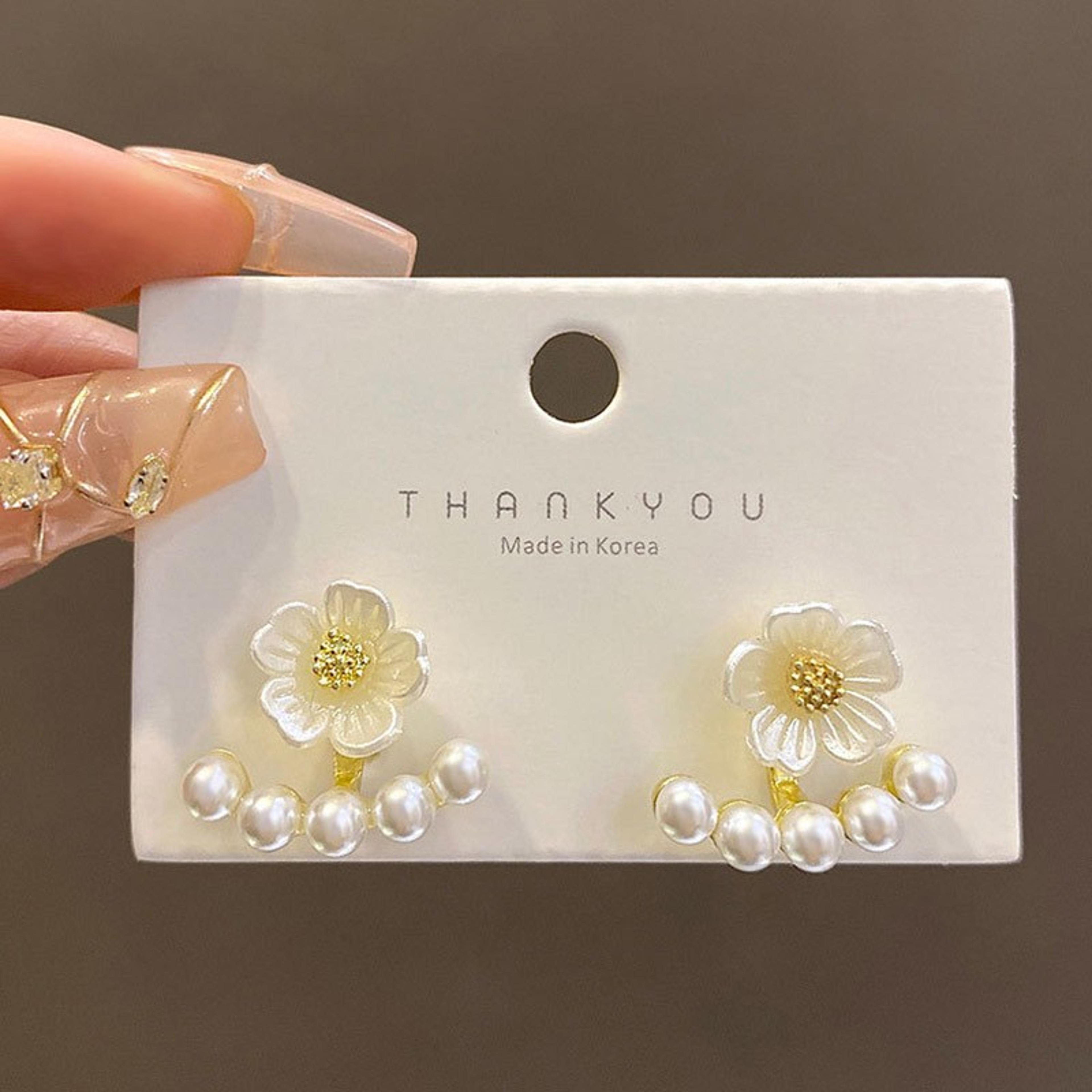 Elegant Pearl Flower Earrings For Women Floral Drop Faux Pearl Party Jewelry 1