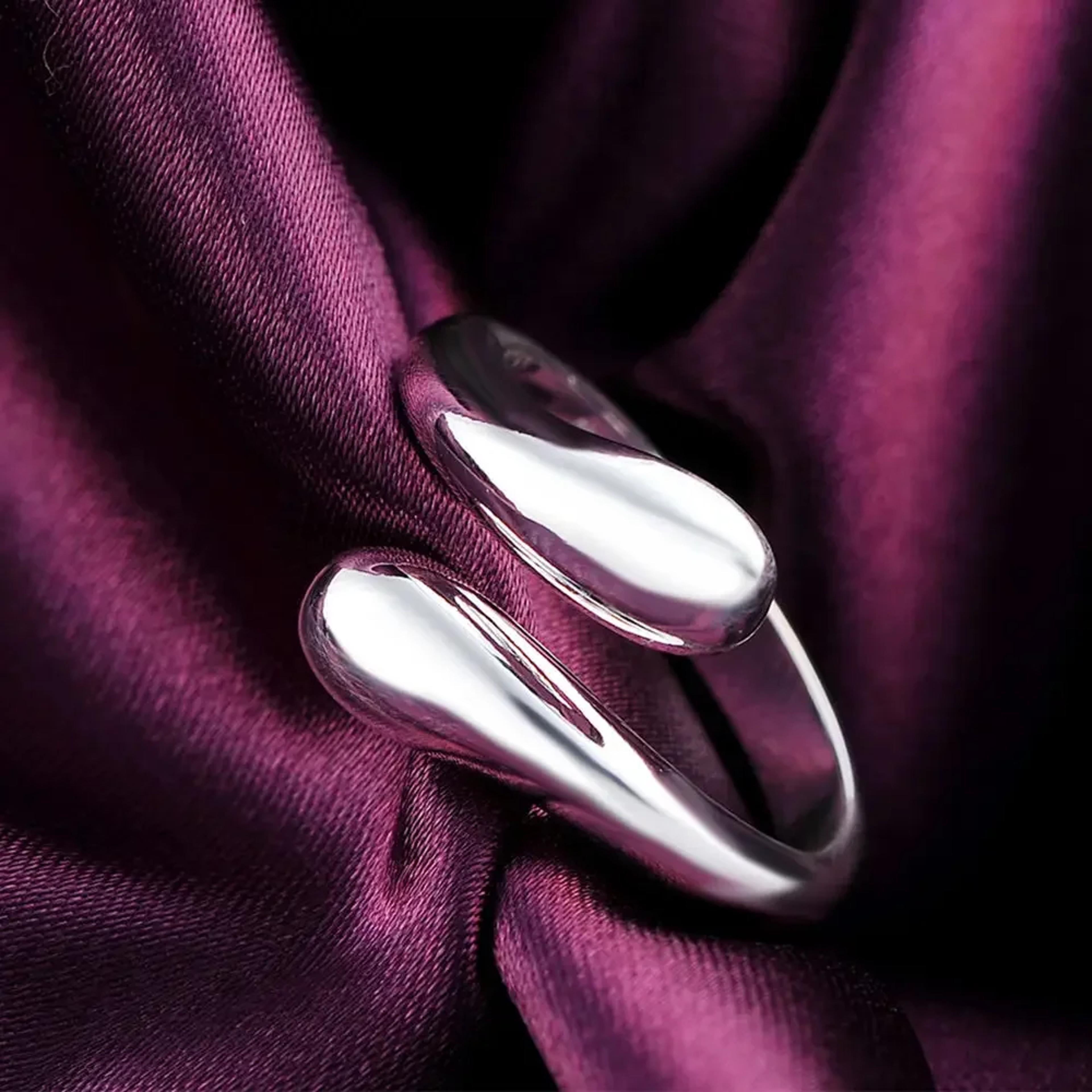 Elegant Sterling Silver Ring Water Drop Teardrop Ring For Women Wedding Party Gift 5