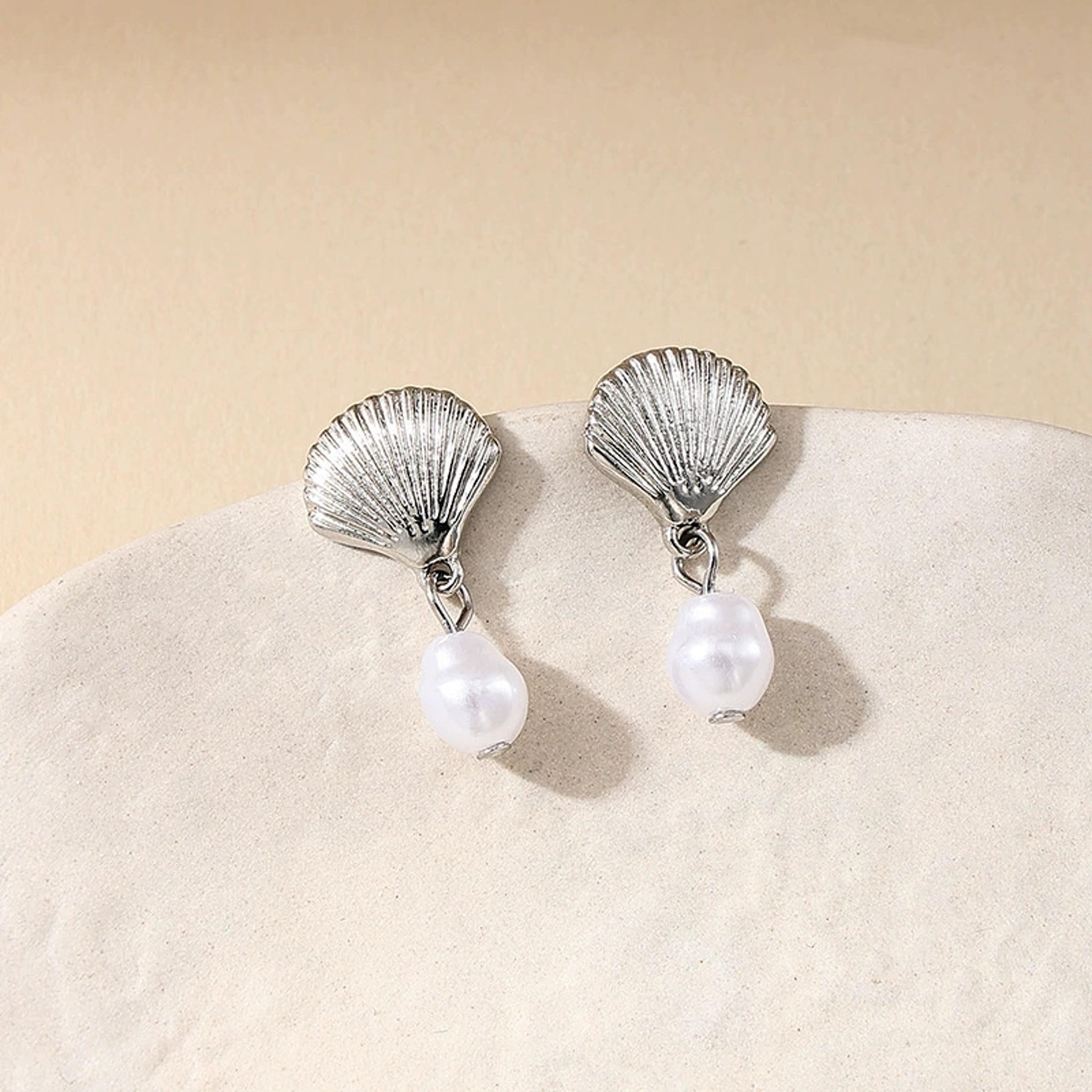 Vintage Starfish Earrings With Shell Pearl Drop Gold Beach Jewelry For Women 4